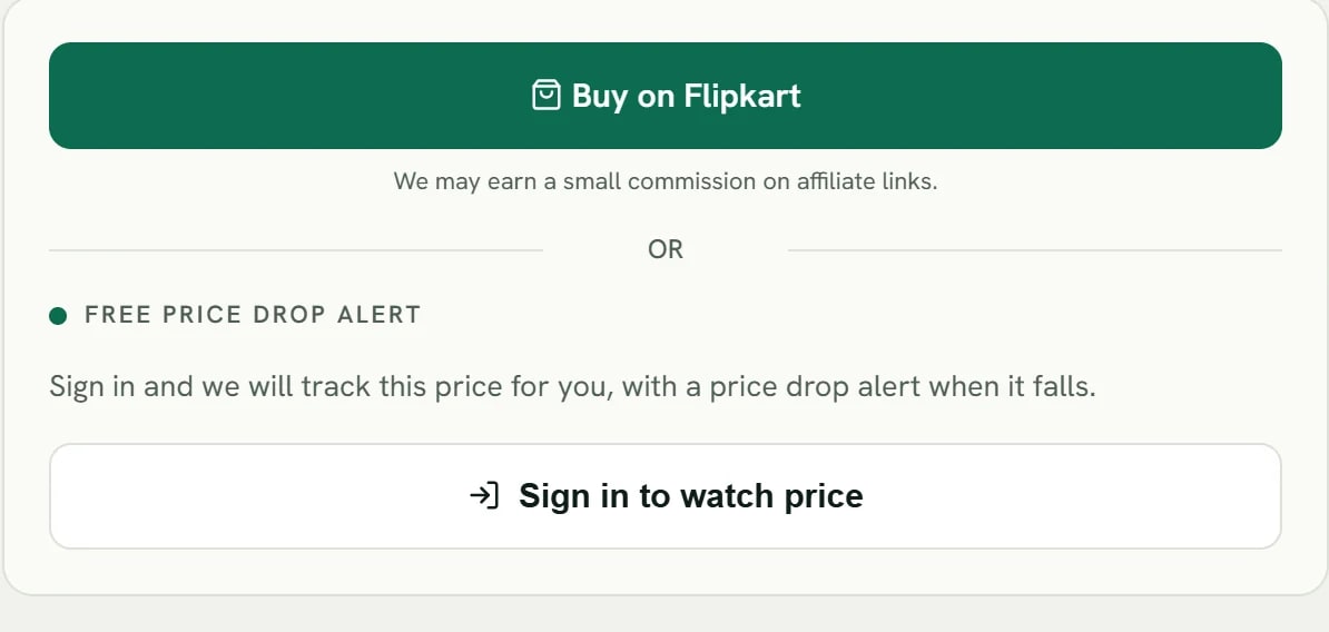 The free price drop alert box on a SpendMitra product page, with a Sign in to watch price button
