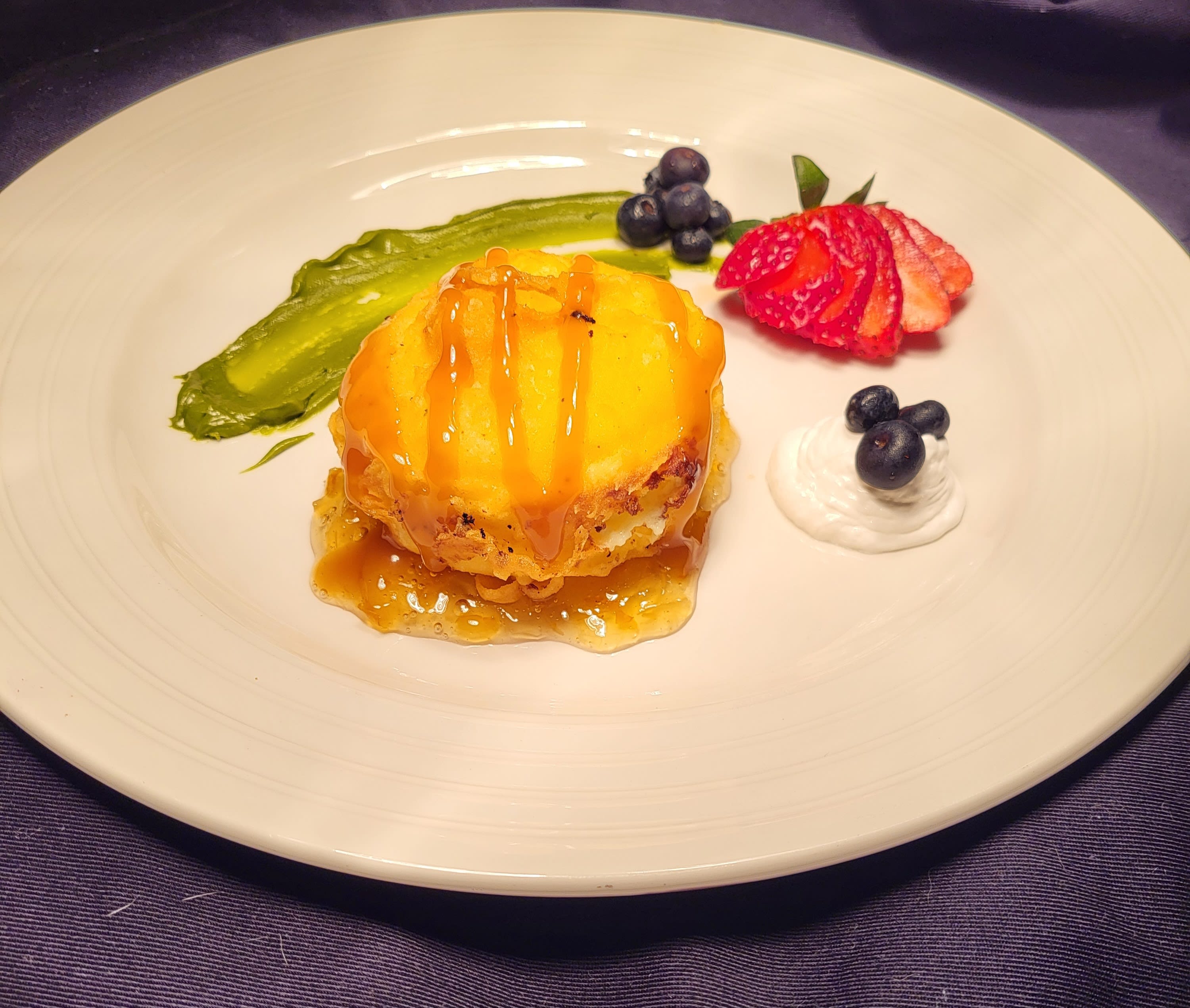 Yuzu Cheesecake Tempura with Matcha & Caramel - Sweet Street Desserts