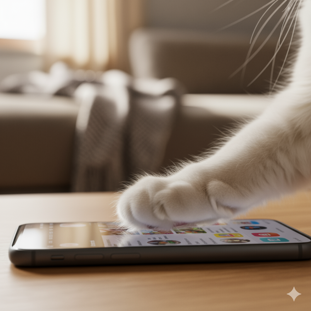 Cats paw swiping smartphone