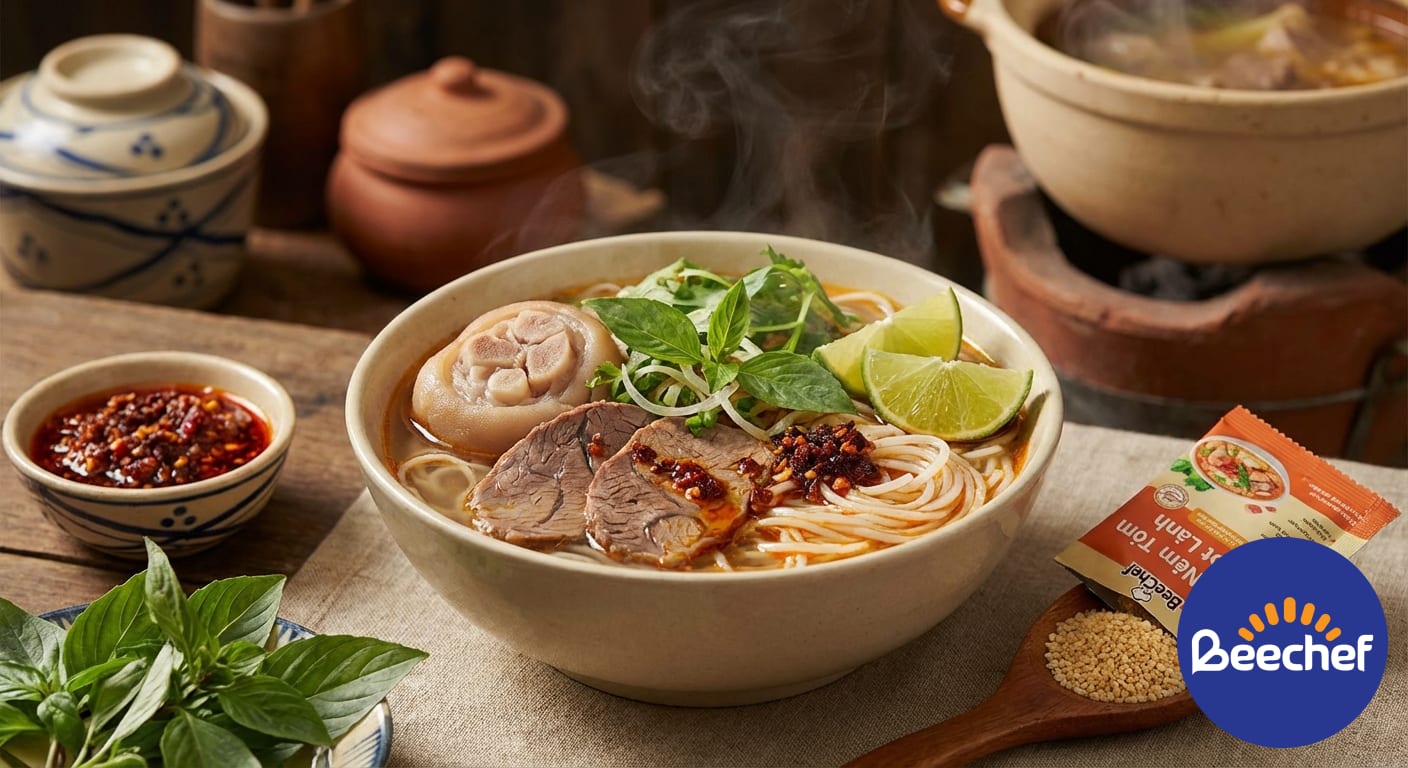 Cách Nấu Bún Bò Huế Đậm Đà using Hạt Nêm Tôm Ngọt Lành BeeChef