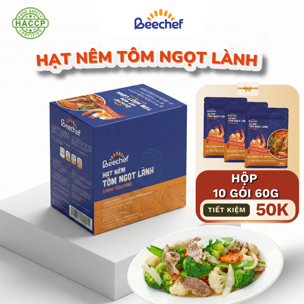[Hộp 10 Gói] Beechef Hạt Nêm Tôm Ngọt Lành 60G