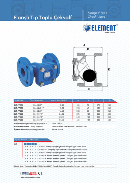 ELEMENT - FLANŞLI TİP ÇEKVALF - Pompalar