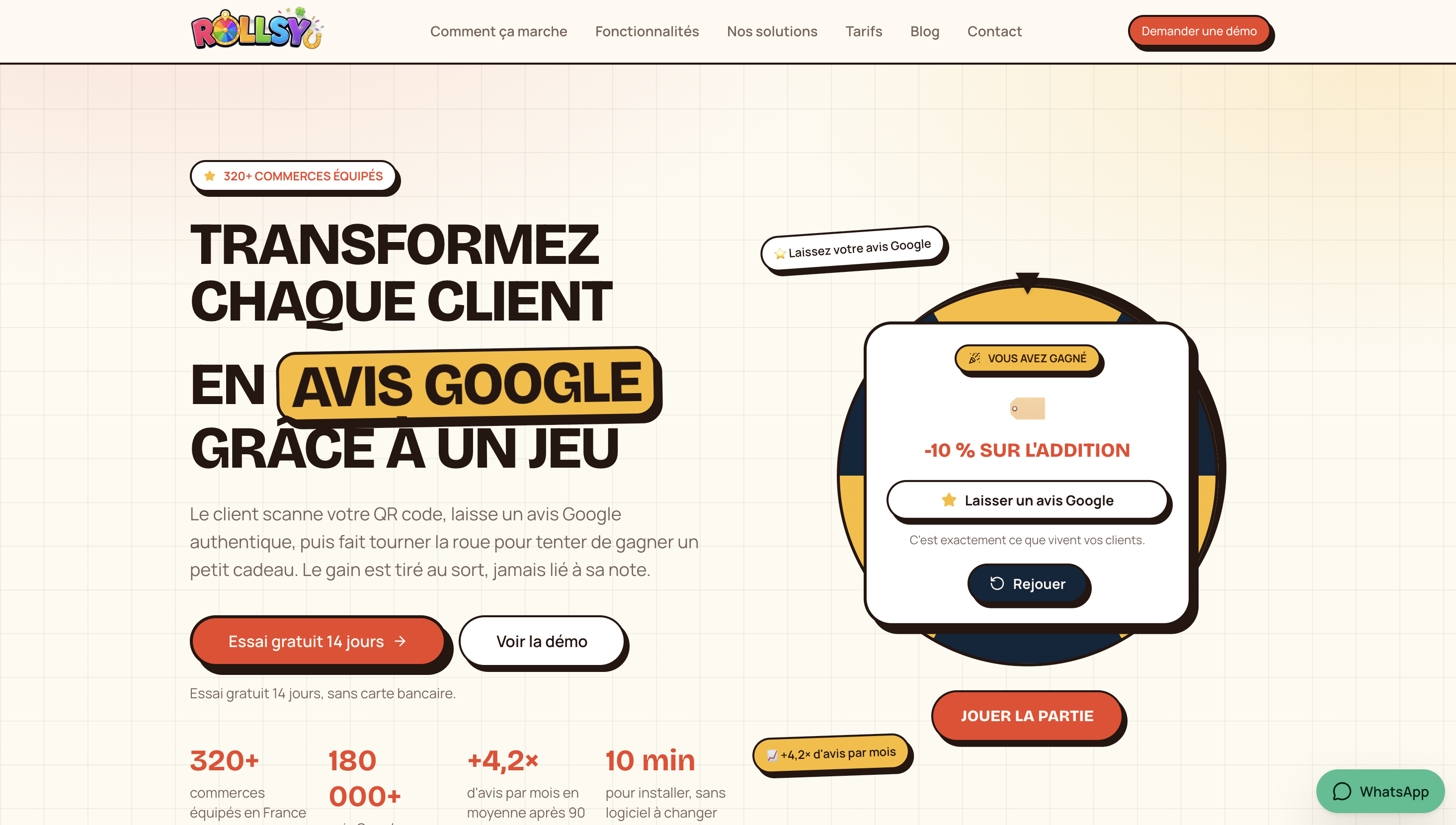 Rollsy, roue de la fortune digitale pour avis Google