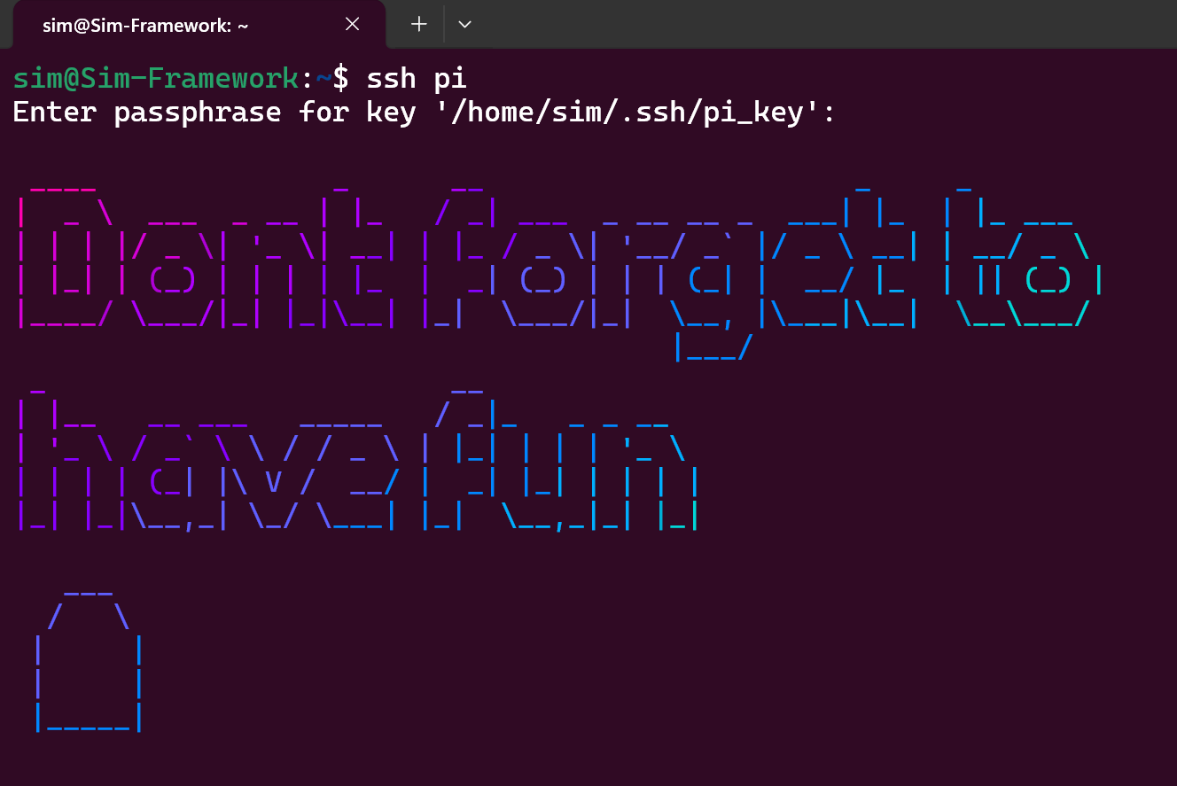A Ubuntu terminal display showing an SSH command followed by a welcome message in ASCII art that says "Don't forget to have fun"