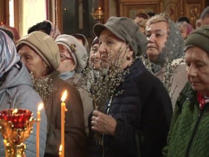 Сотни биробиджанцев пришли в кафедральный собор Благовещения Пресвятой Богородицы в Вербное воскресенье