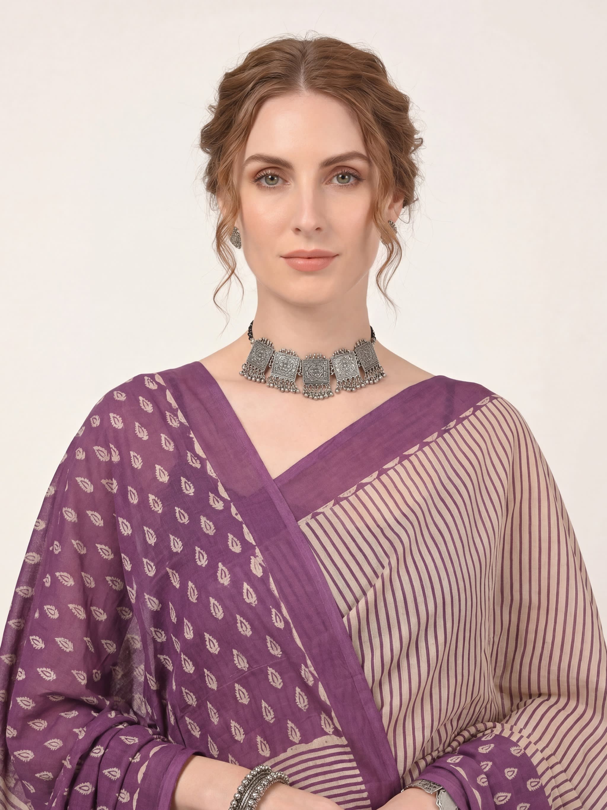 Traditional Block Print Mulmul Cotton Saree - Image 3