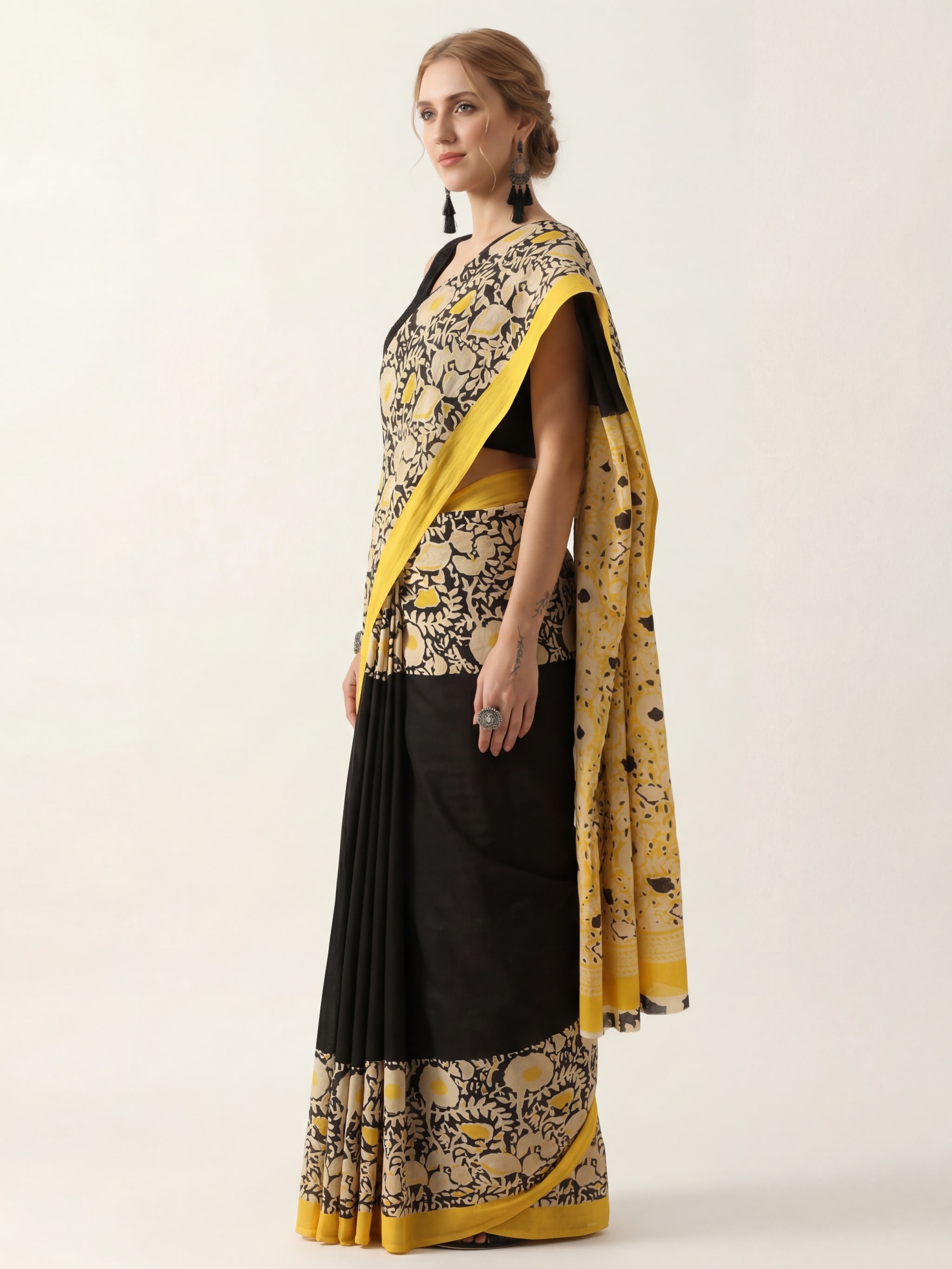 Jaipuri Printed Pure Cotton Mulmul Saree - Image 3