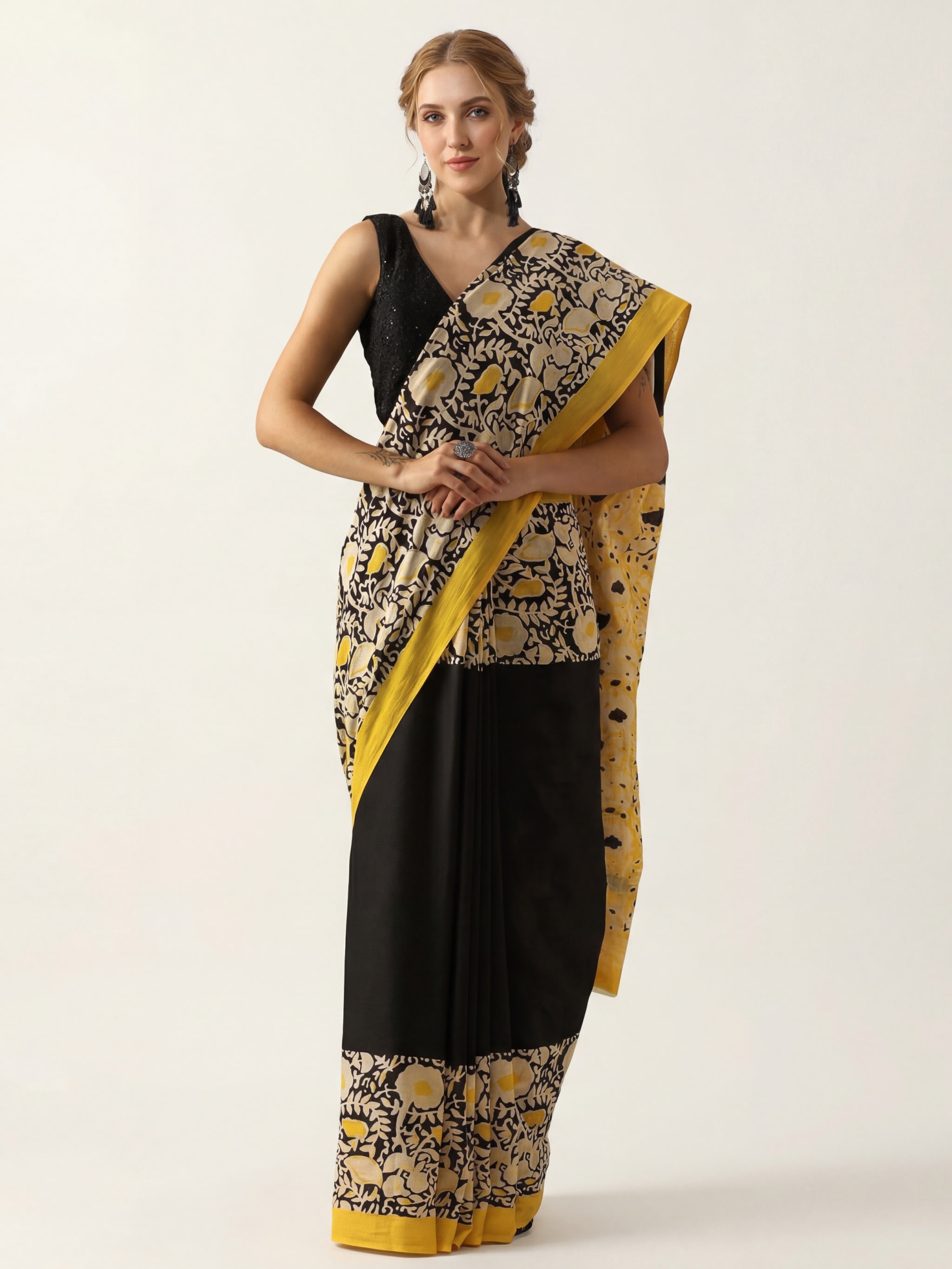 Jaipuri Printed Pure Cotton Mulmul Saree - Image 1