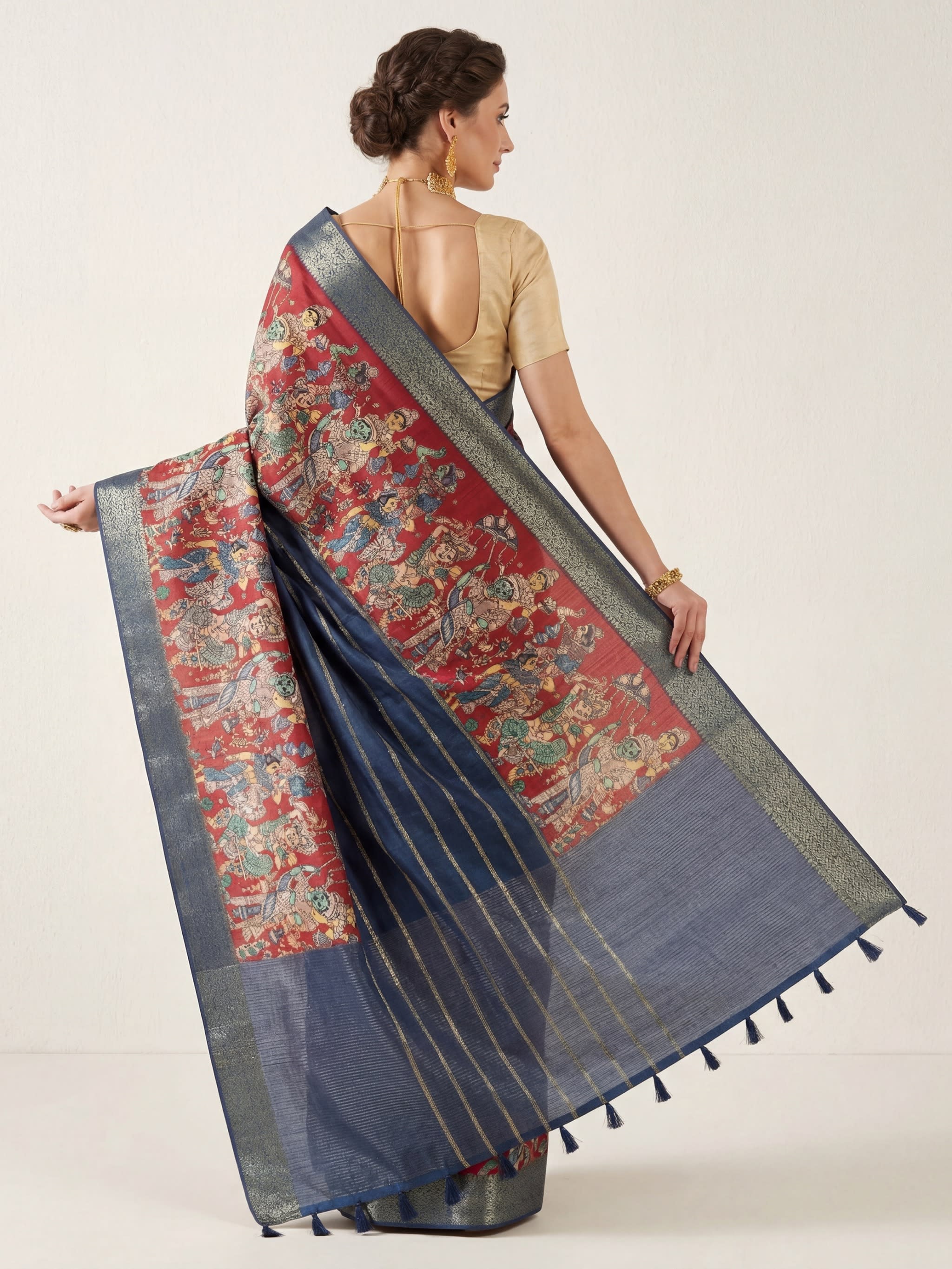 Nritya Sabha with Kalmkari art Jacquard Silk Saree - Image 5