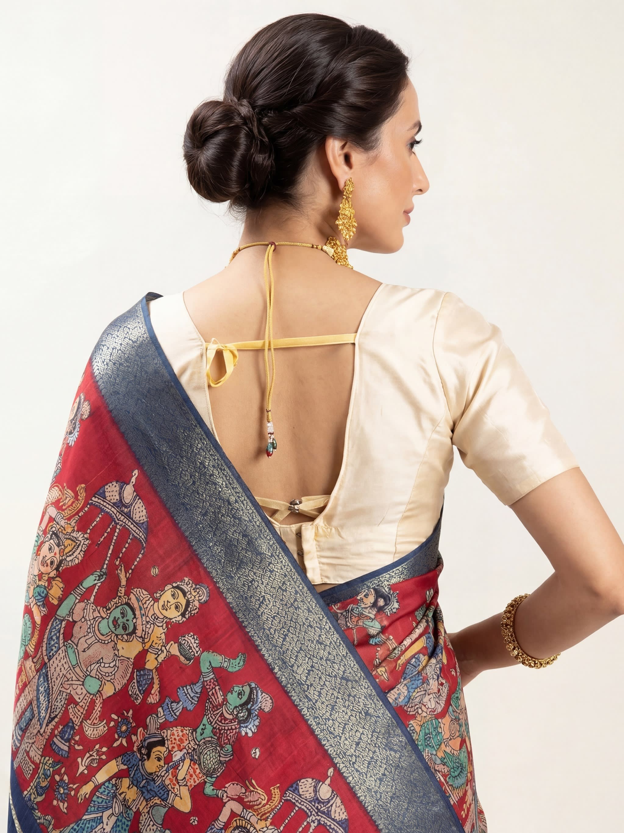Nritya Sabha with Kalmkari art Jacquard Silk Saree - Image 4