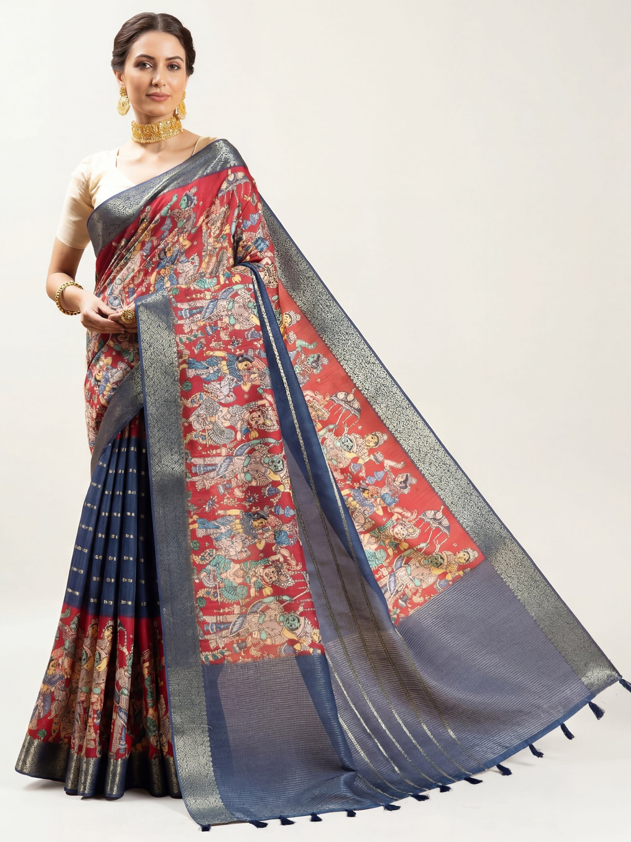 Nritya Sabha with Kalmkari art Jacquard Silk Saree - Image 1