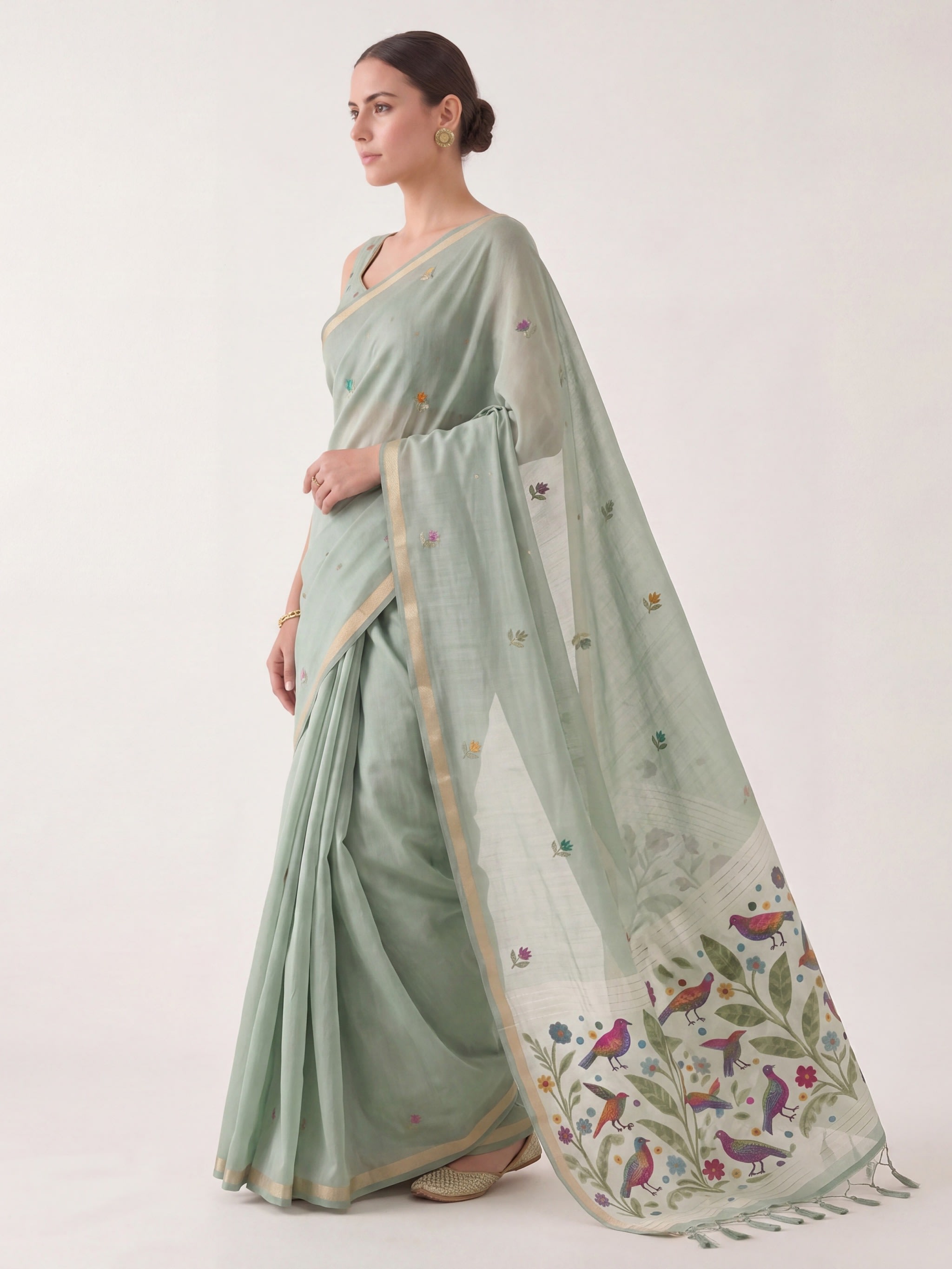 Pankhuri Mint Jamdani Saree - Image 3