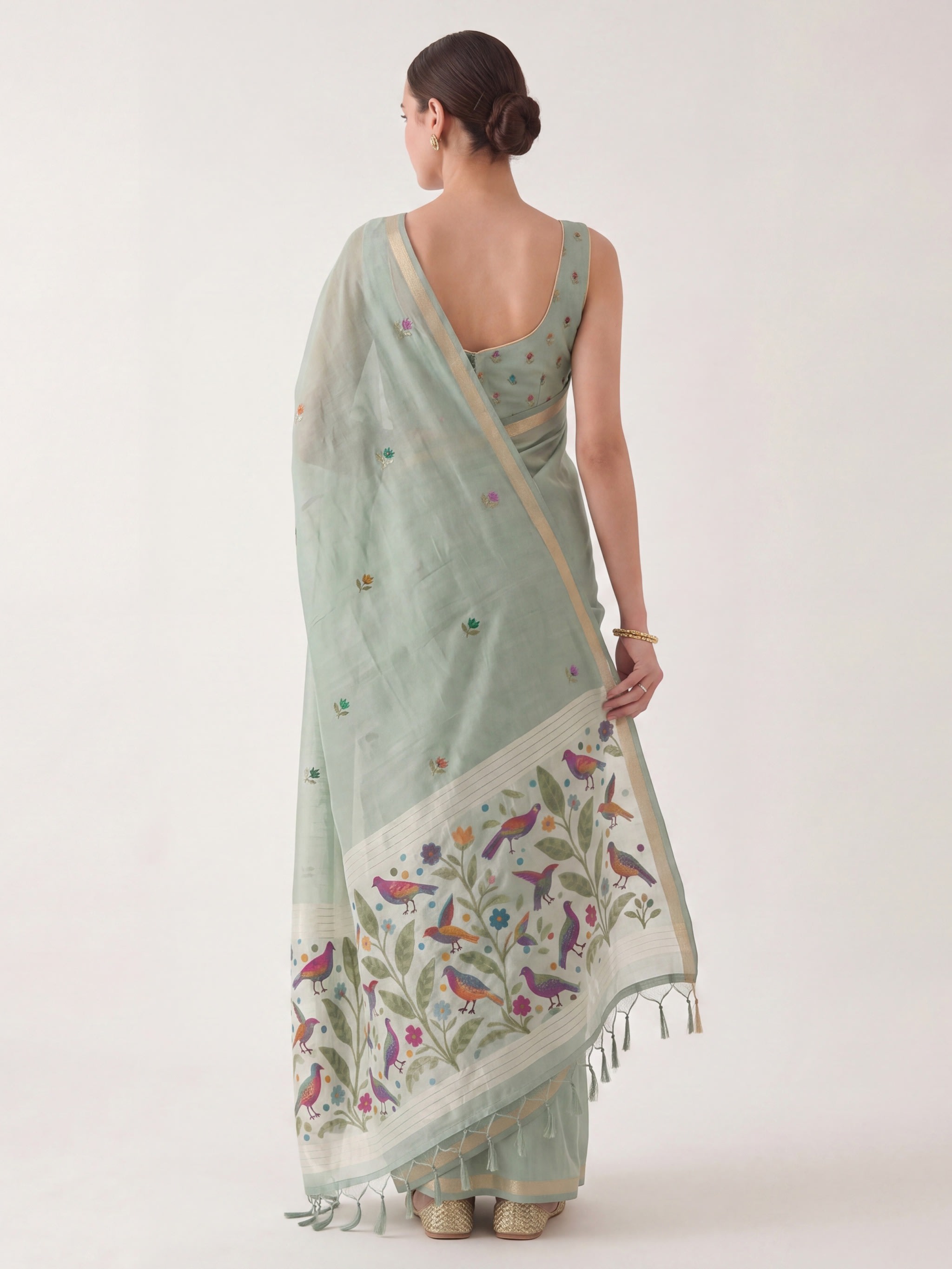 Pankhuri Mint Jamdani Saree - Image 4