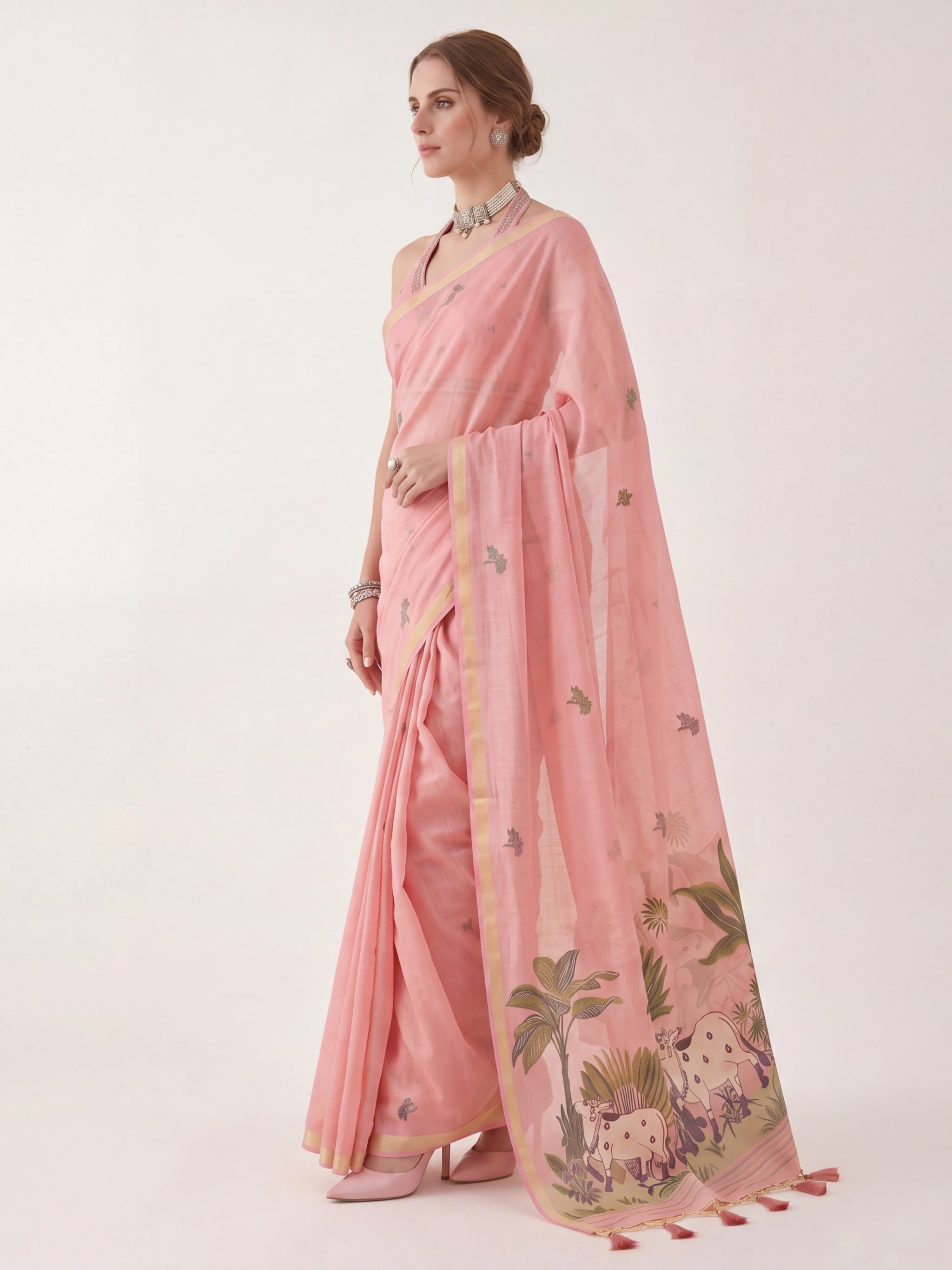 Vanika Blush Jamdani Saree - Image 3