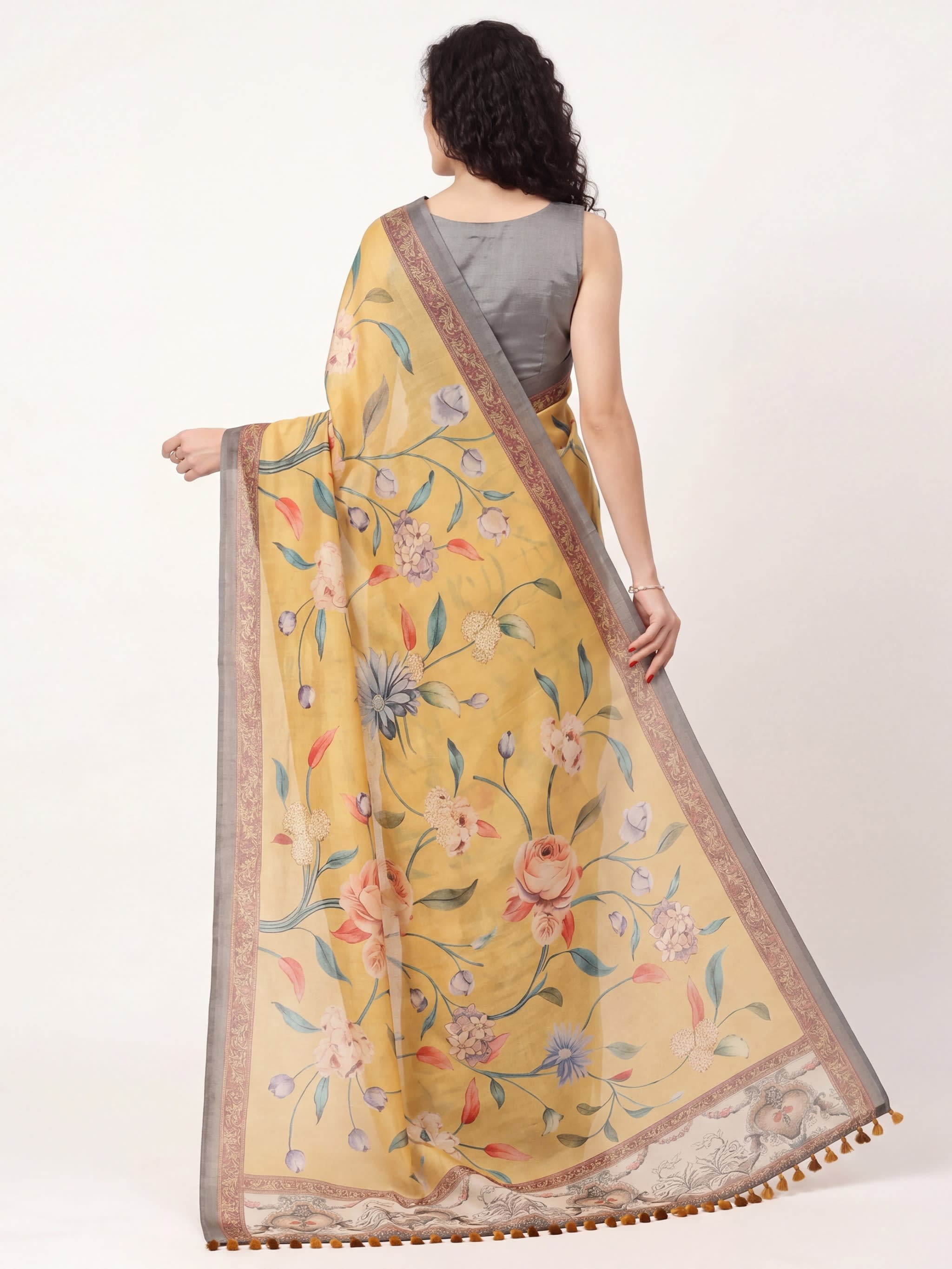 Gulbahar Mustard Bloom Saree-Chanderi Cotton - Image 4