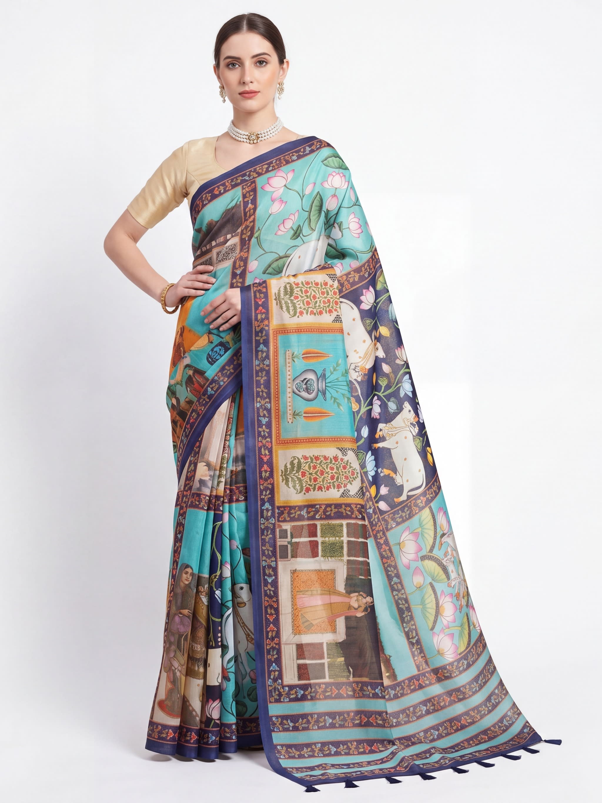 Heritage Lotus Story Printed Saree - Image 1