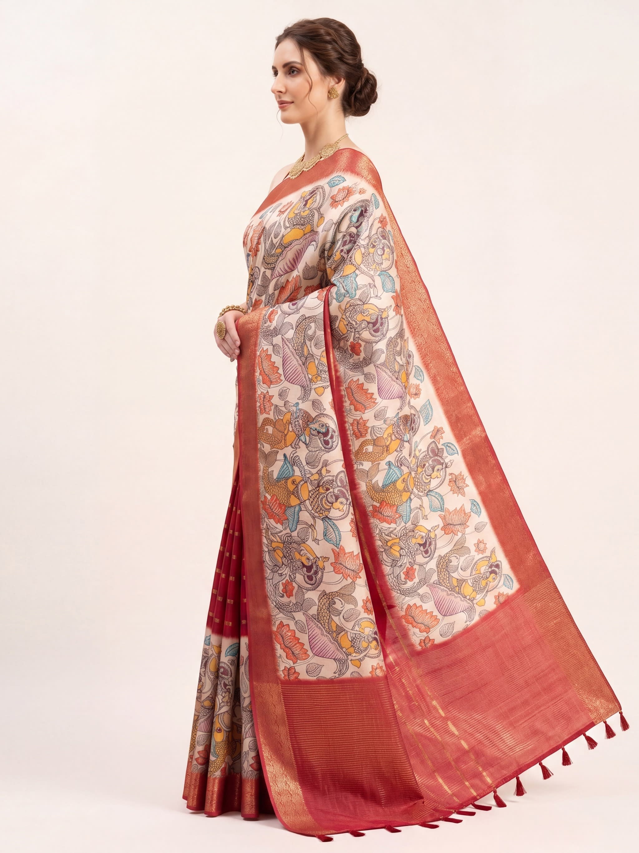Floral Kalamkari Saree - Image 3