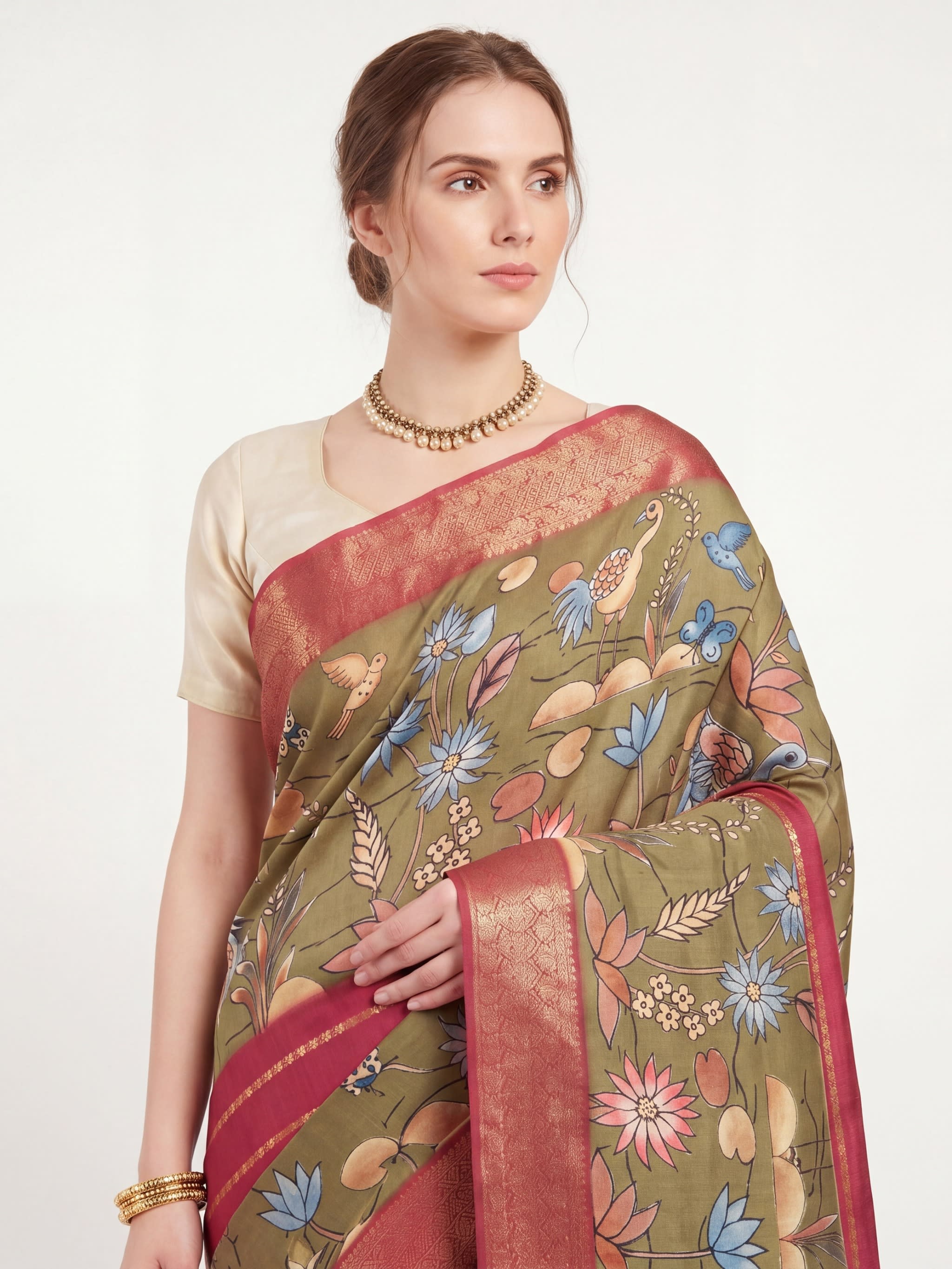 Verdant Blossom Heritage Silk Saree - Image 2