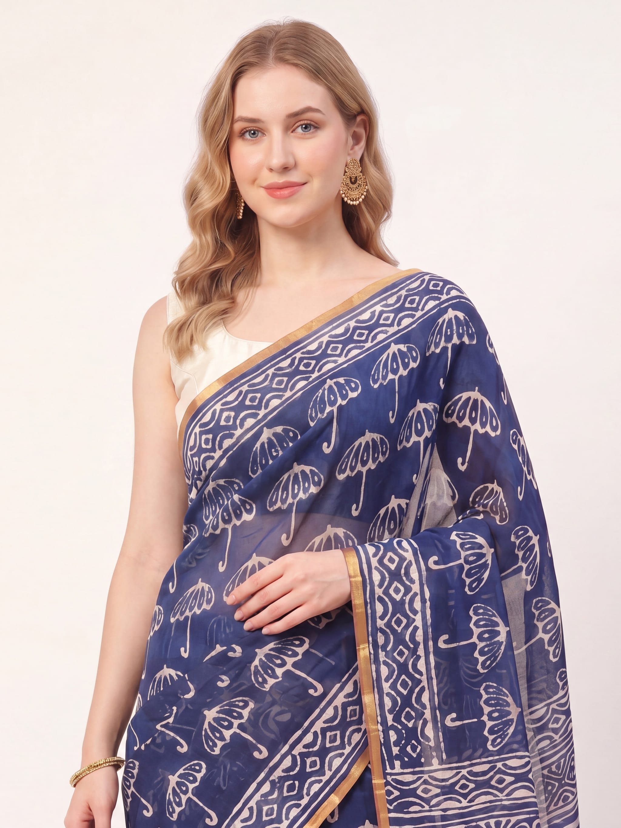 Midnight Monsoon Hand Block Print Chiffon Lightweight Saree - Image 2