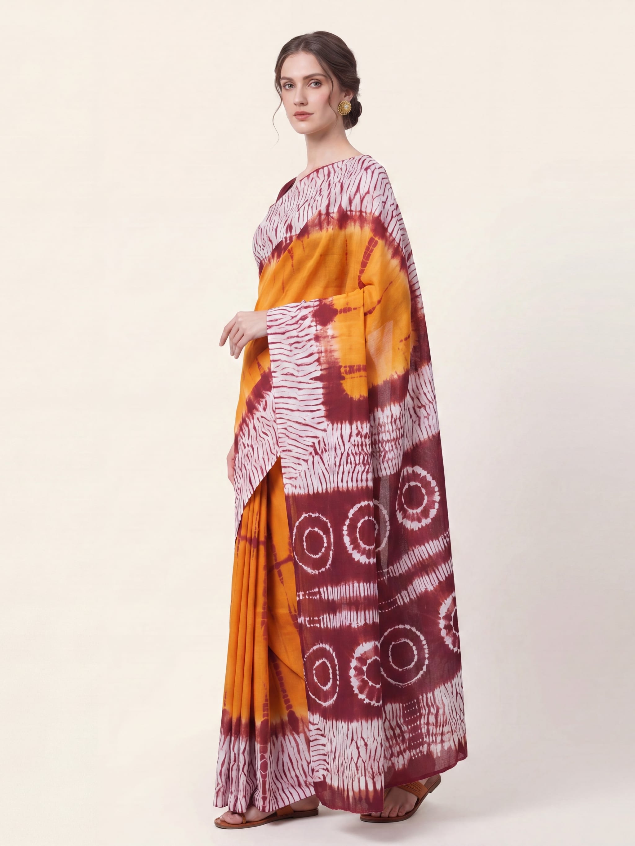 Golden Amber Shibori Cotton Saree - Image 3