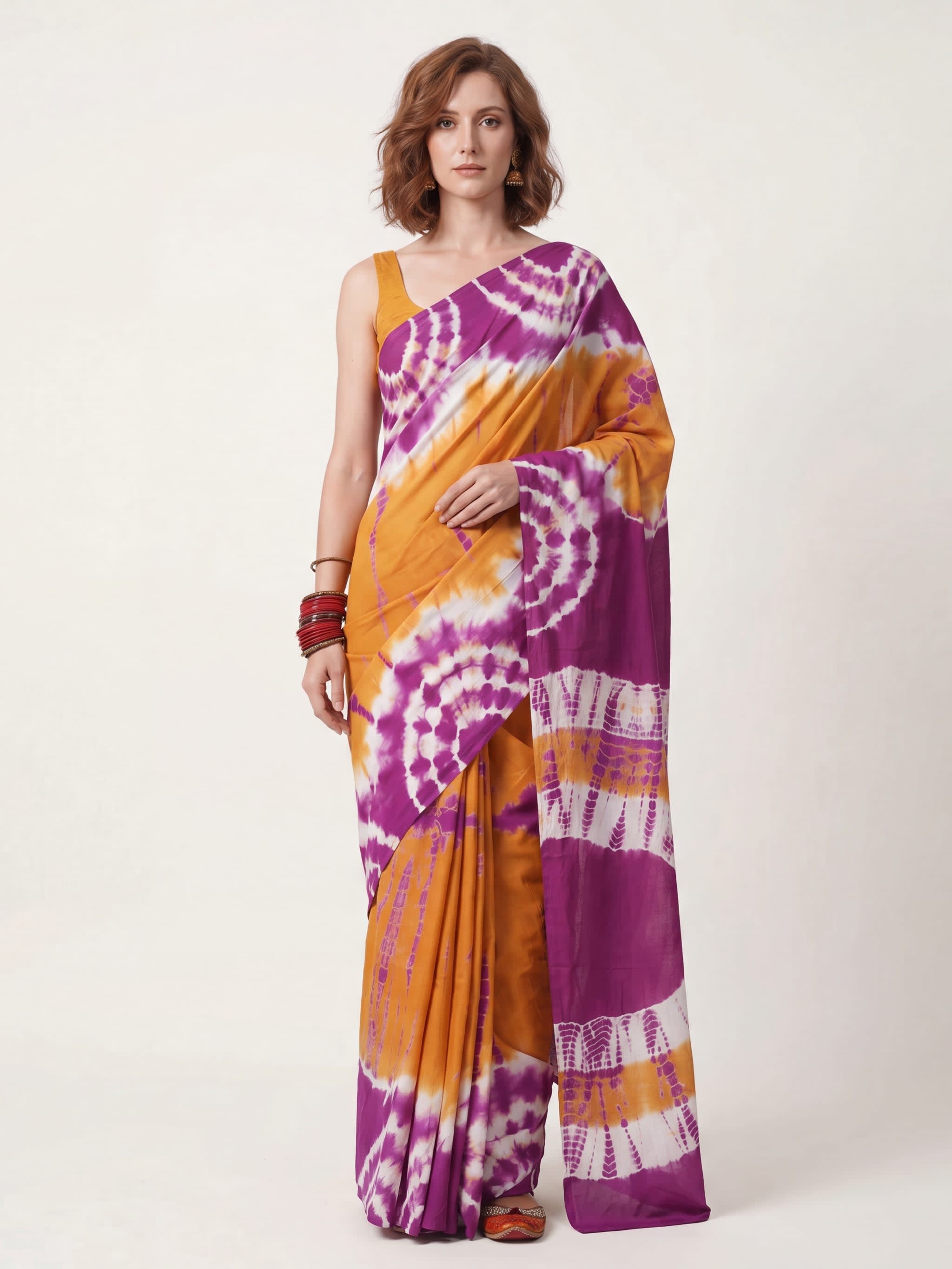 Sunset Orchid Shibori Cotton Saree — Cotton Sarees — Cotton
