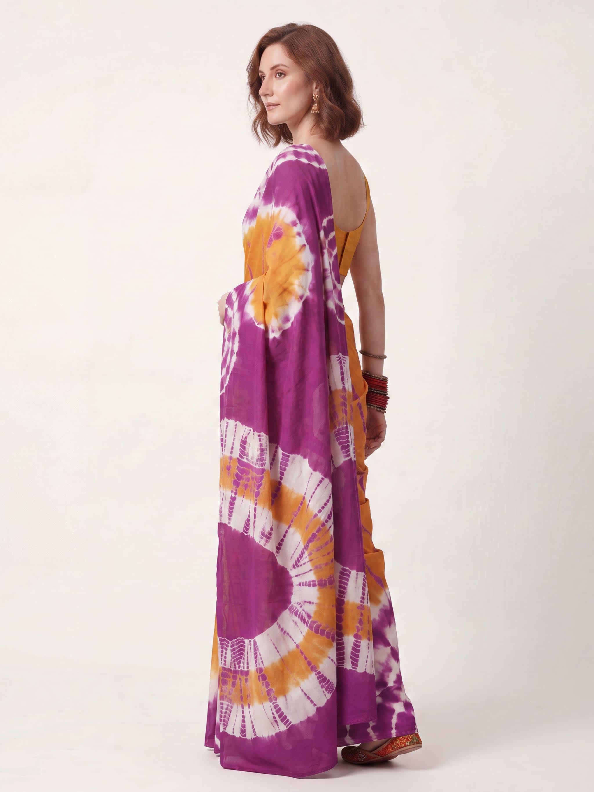 Sunset Orchid Shibori Cotton Saree - Image 3