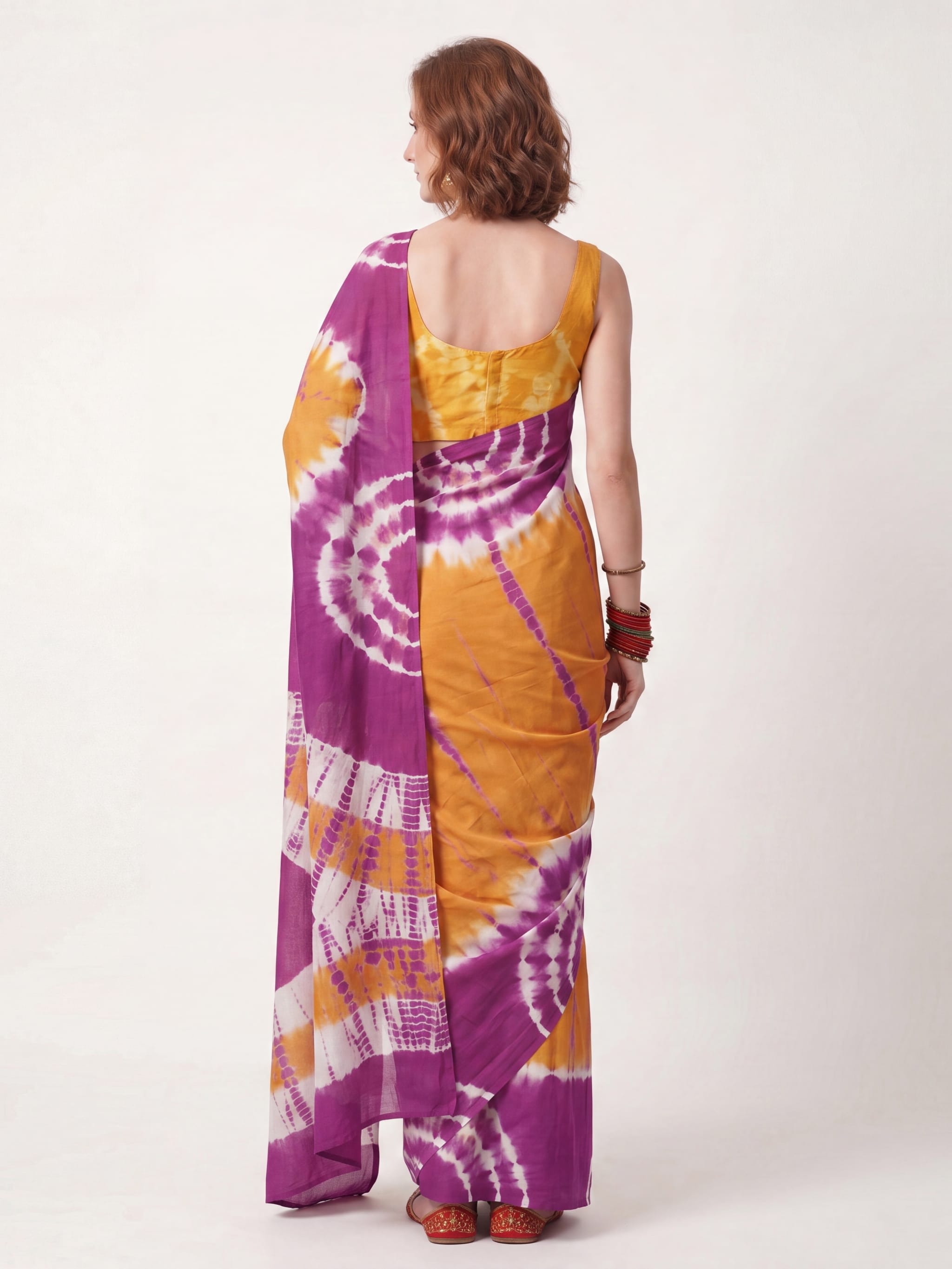 Sunset Orchid Shibori Cotton Saree - Image 4
