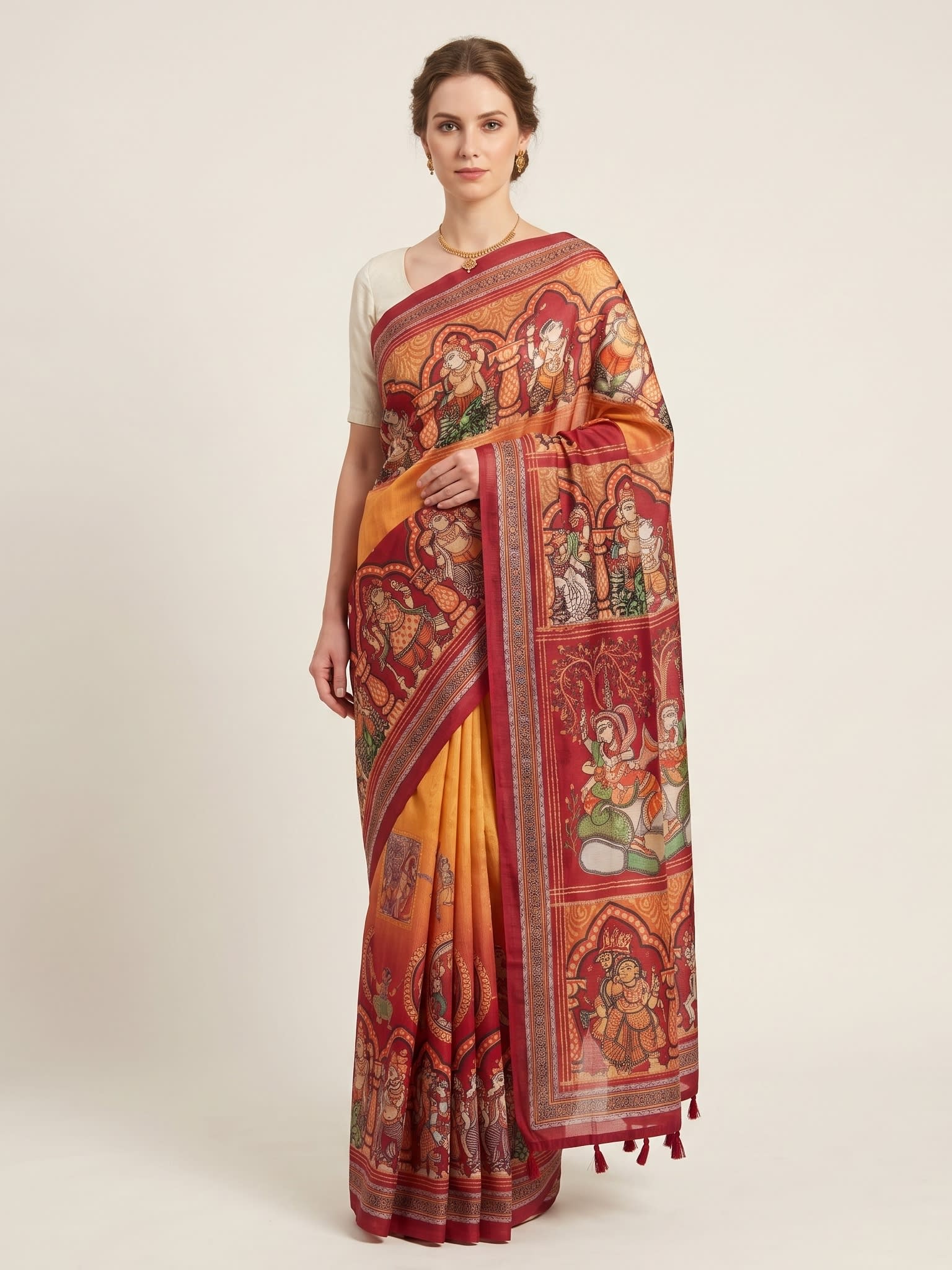 Royal Heritage Chanderi Cotton Mythological Print Saree - Image 1
