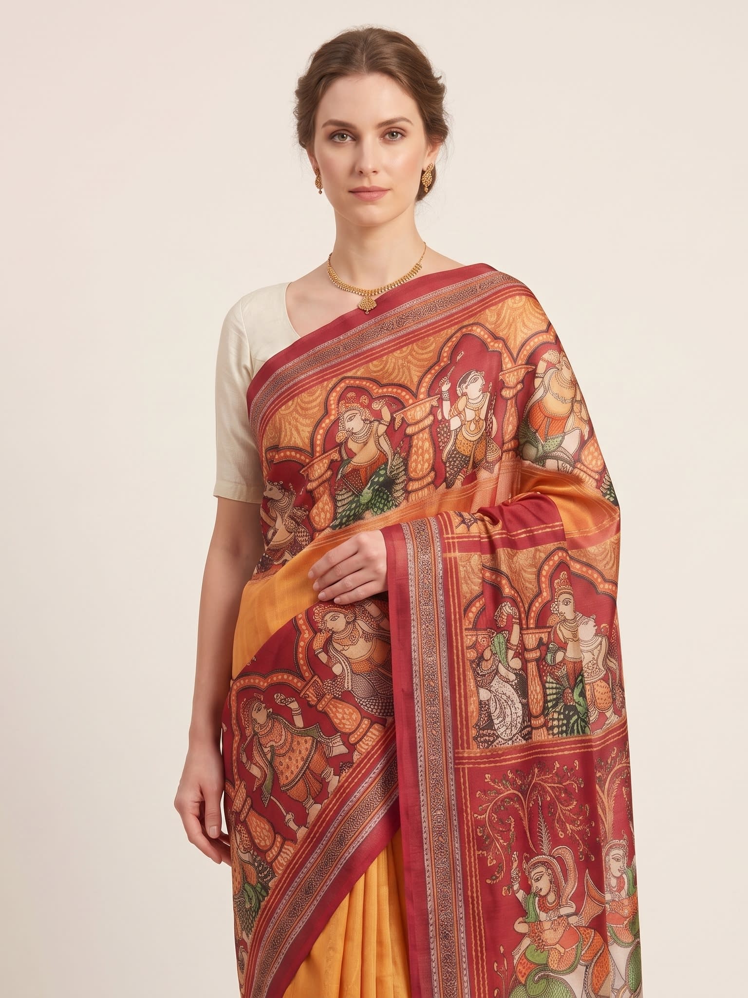 Royal Heritage Chanderi Cotton Mythological Print Saree - Image 2