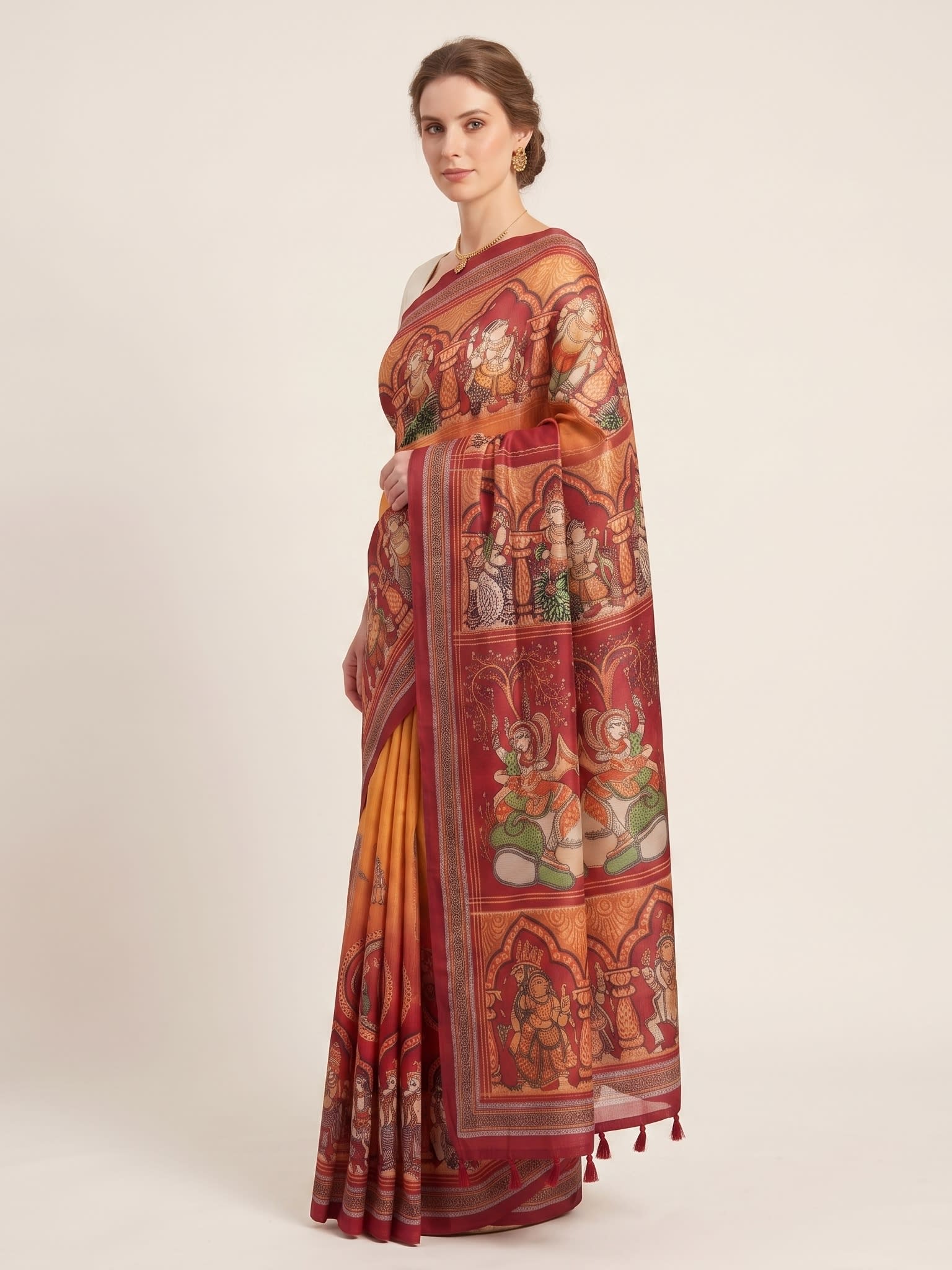 Royal Heritage Chanderi Cotton Mythological Print Saree - Image 3