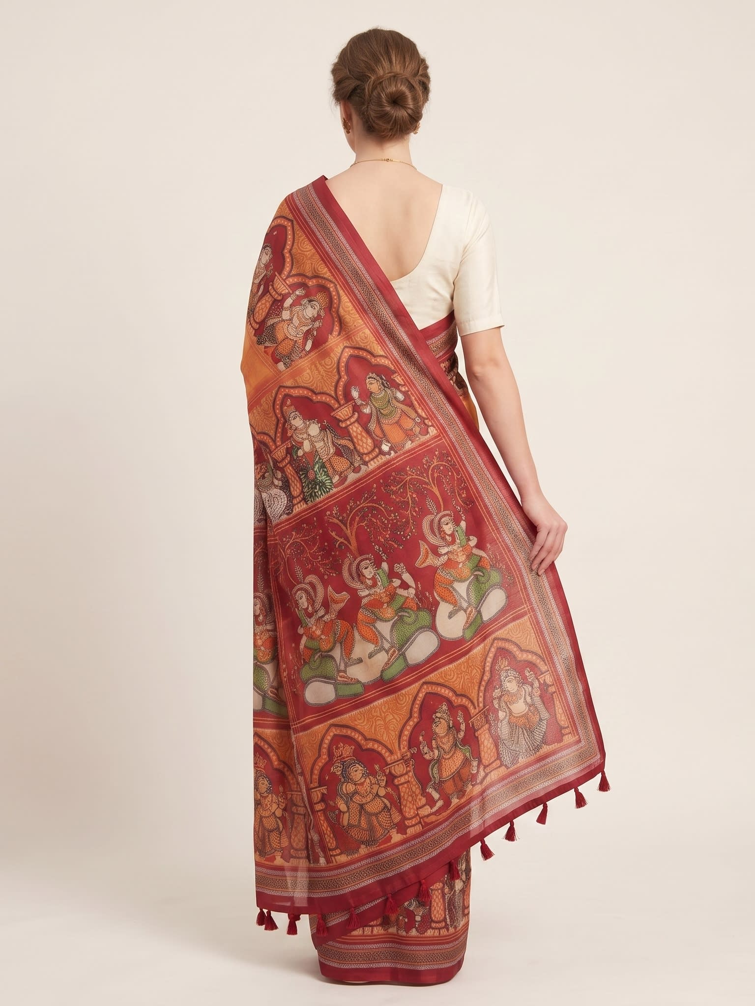 Royal Heritage Chanderi Cotton Mythological Print Saree - Image 4