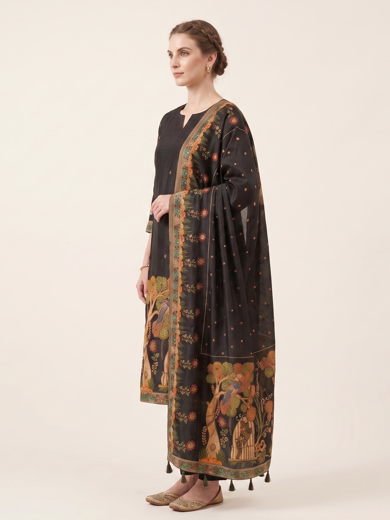 Noir Peacock Kalamkari Suit Set