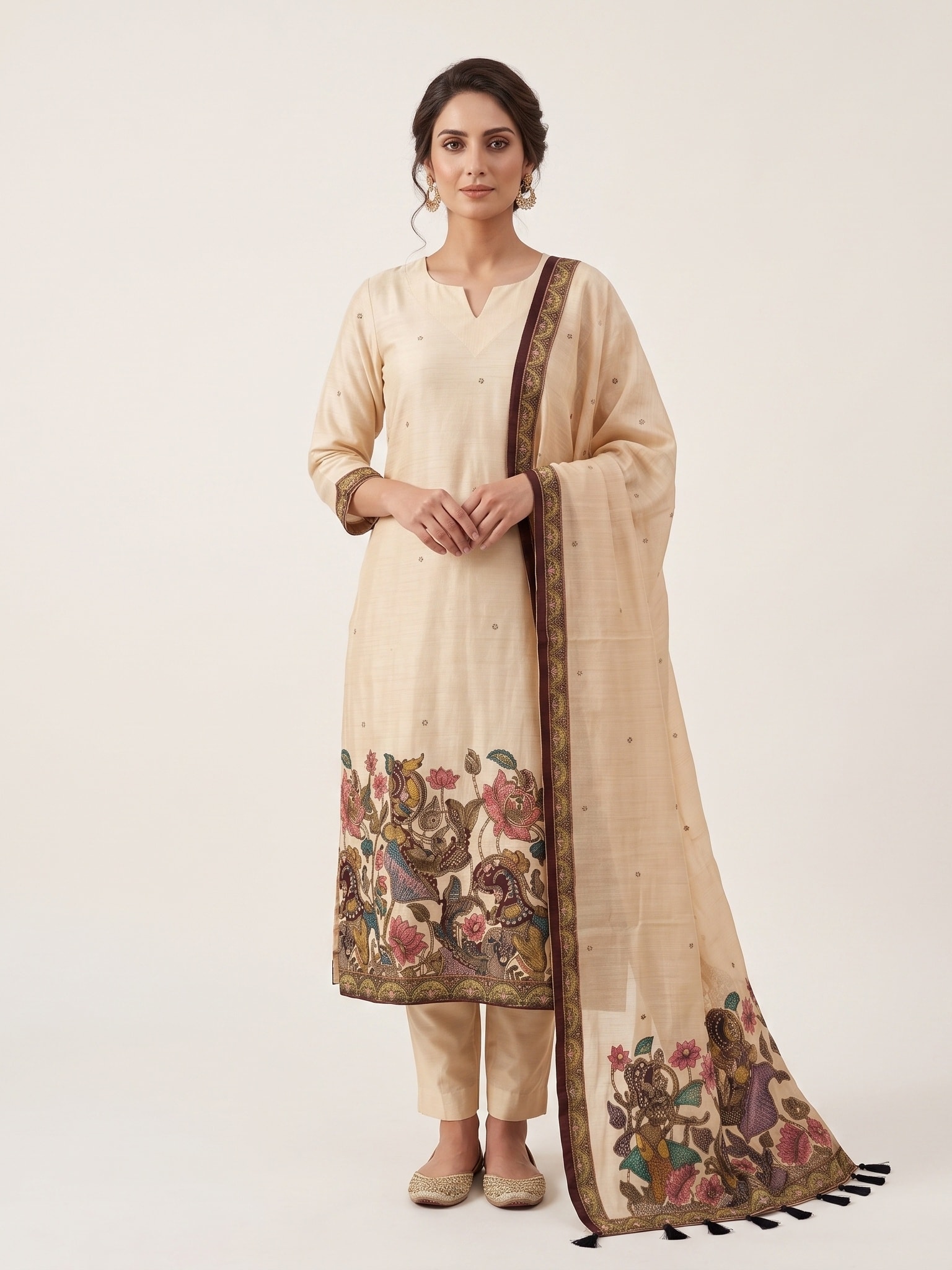 Ivory Bloom Kalamkari Art Suit Set