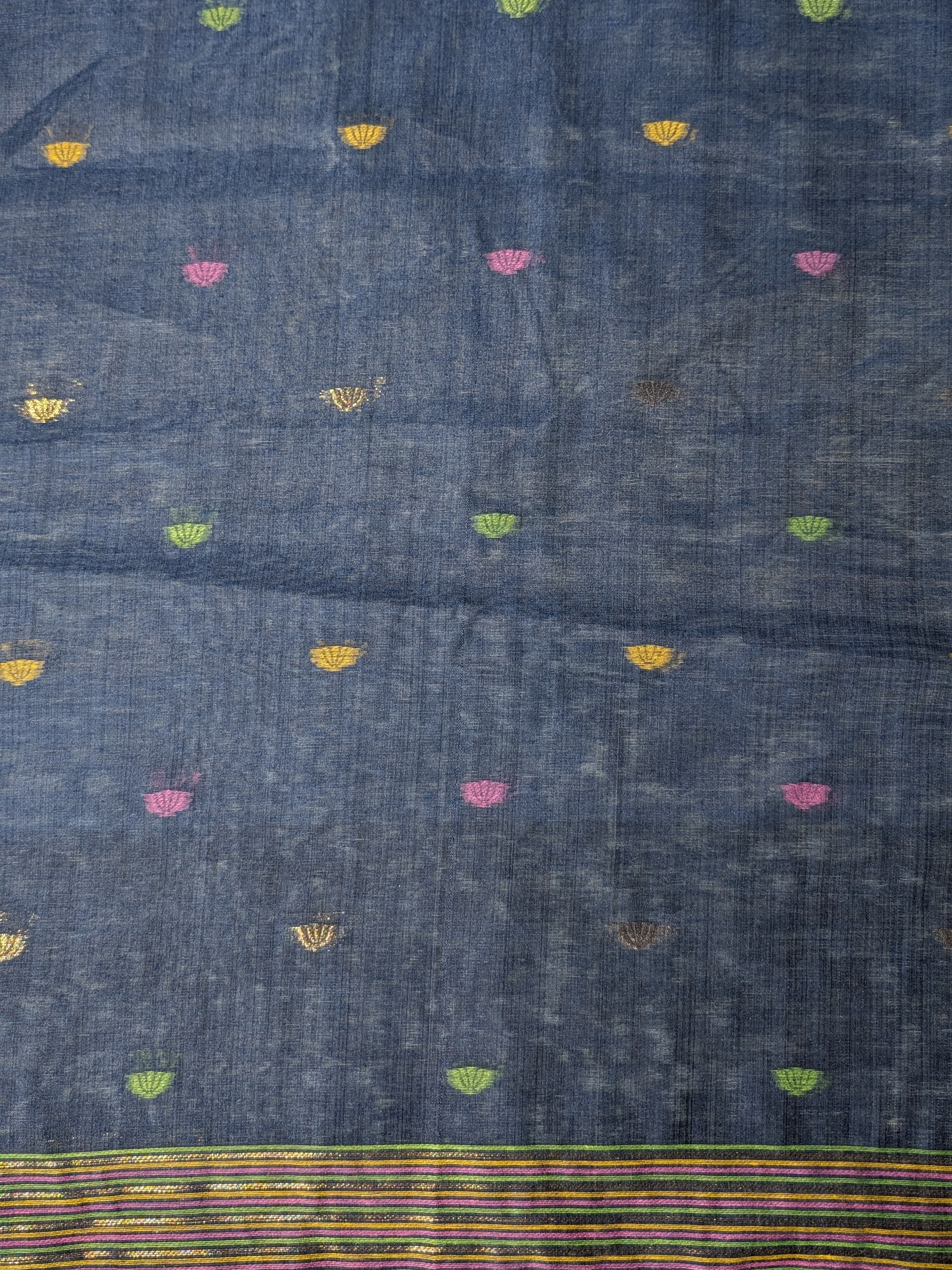 Sky Blue Jamdani Cotton Saree with Flamingo & Lotus Lake Motif