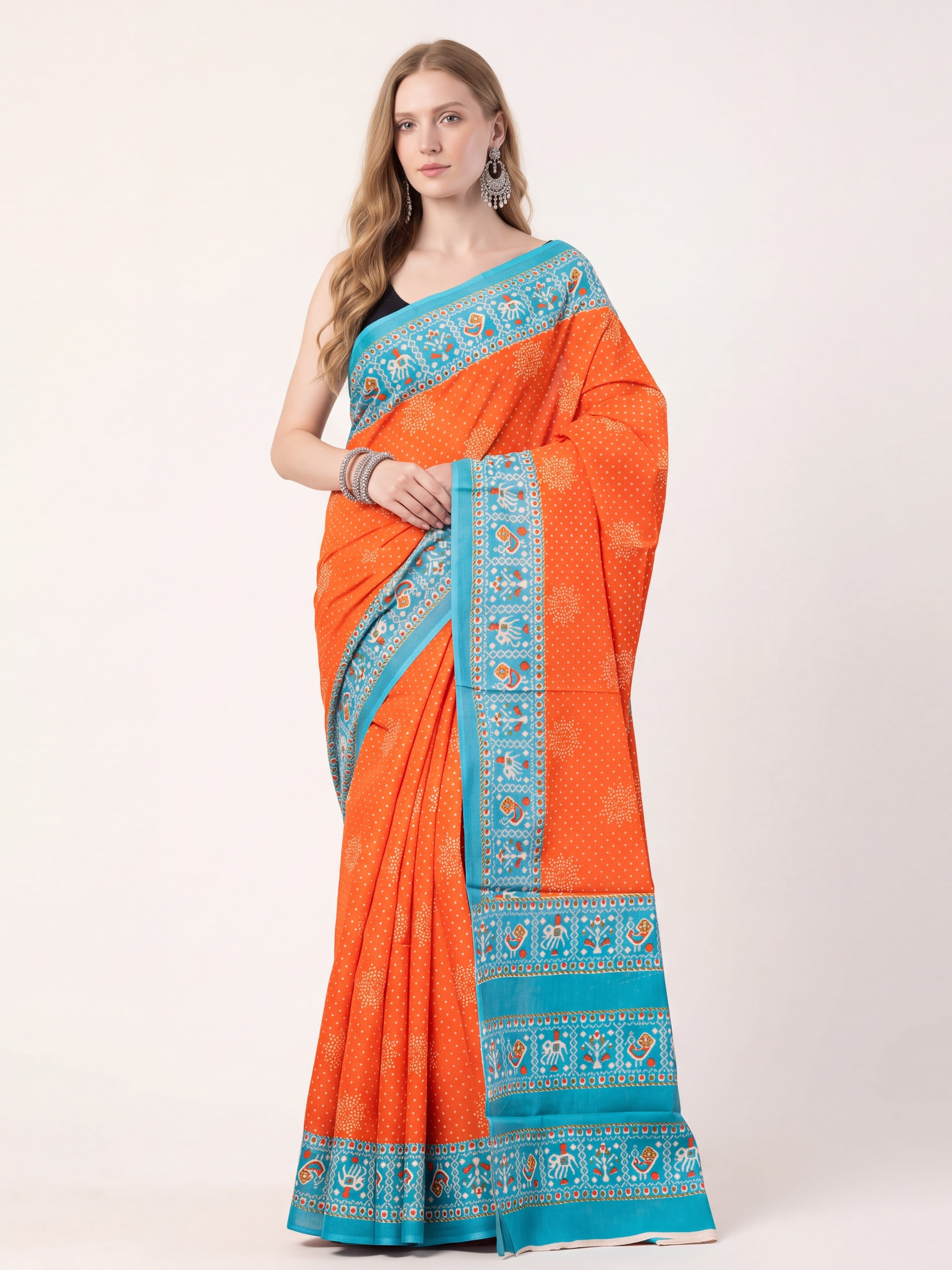 Rangrez Turquoise Cotton Saree