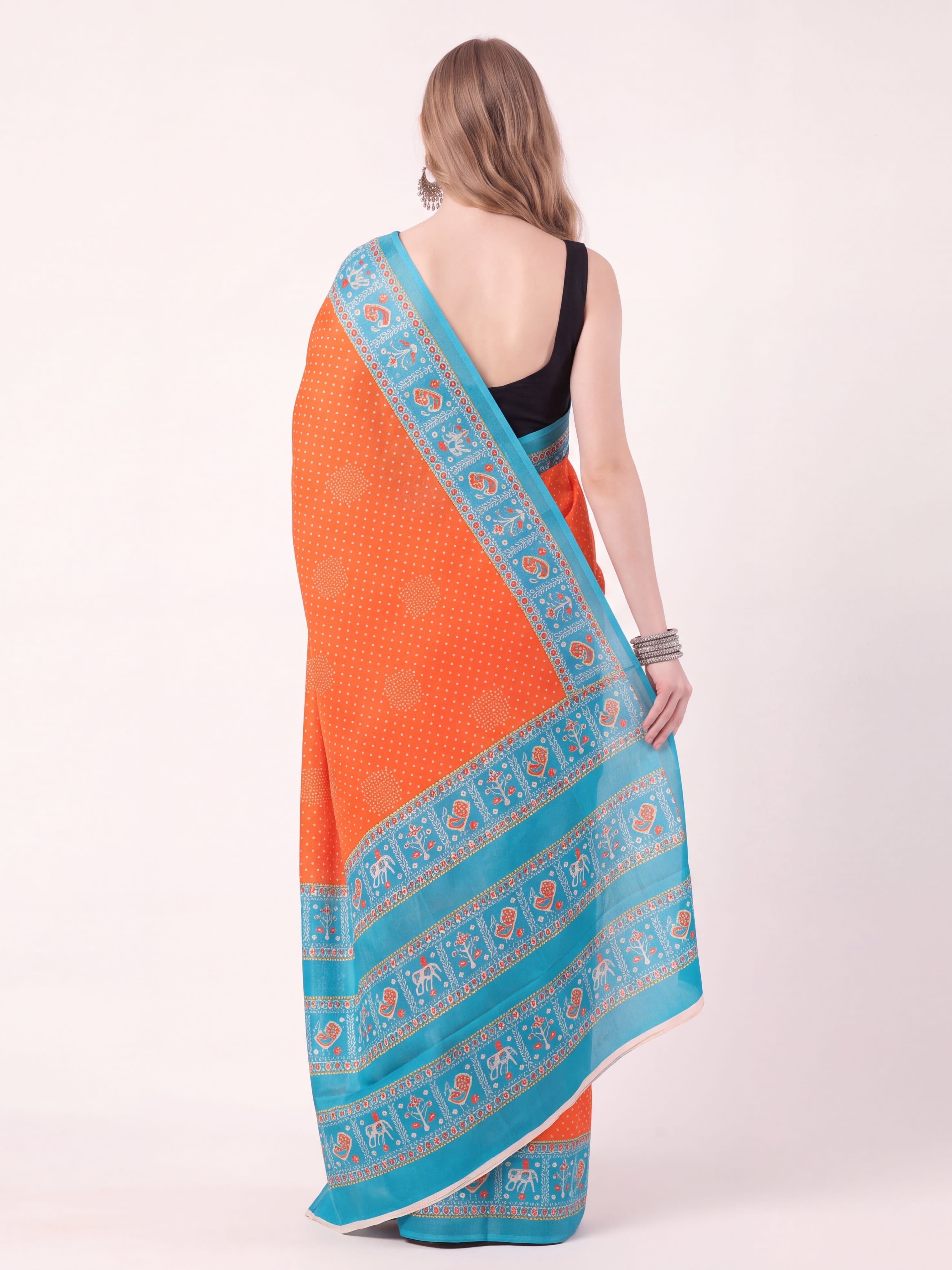 Rangrez Turquoise Cotton Saree