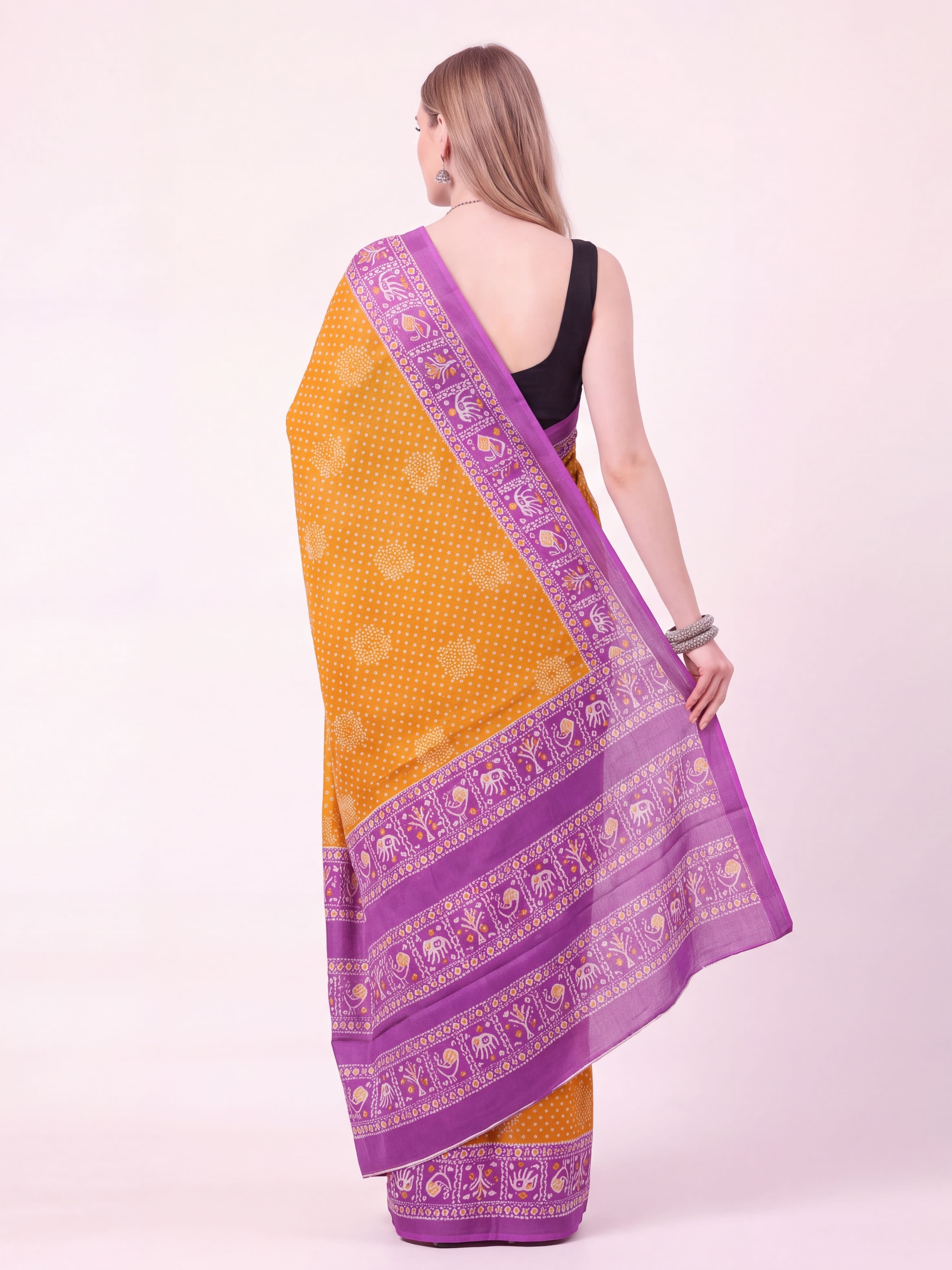 Madhurya Mustard & Purple Printed Saree