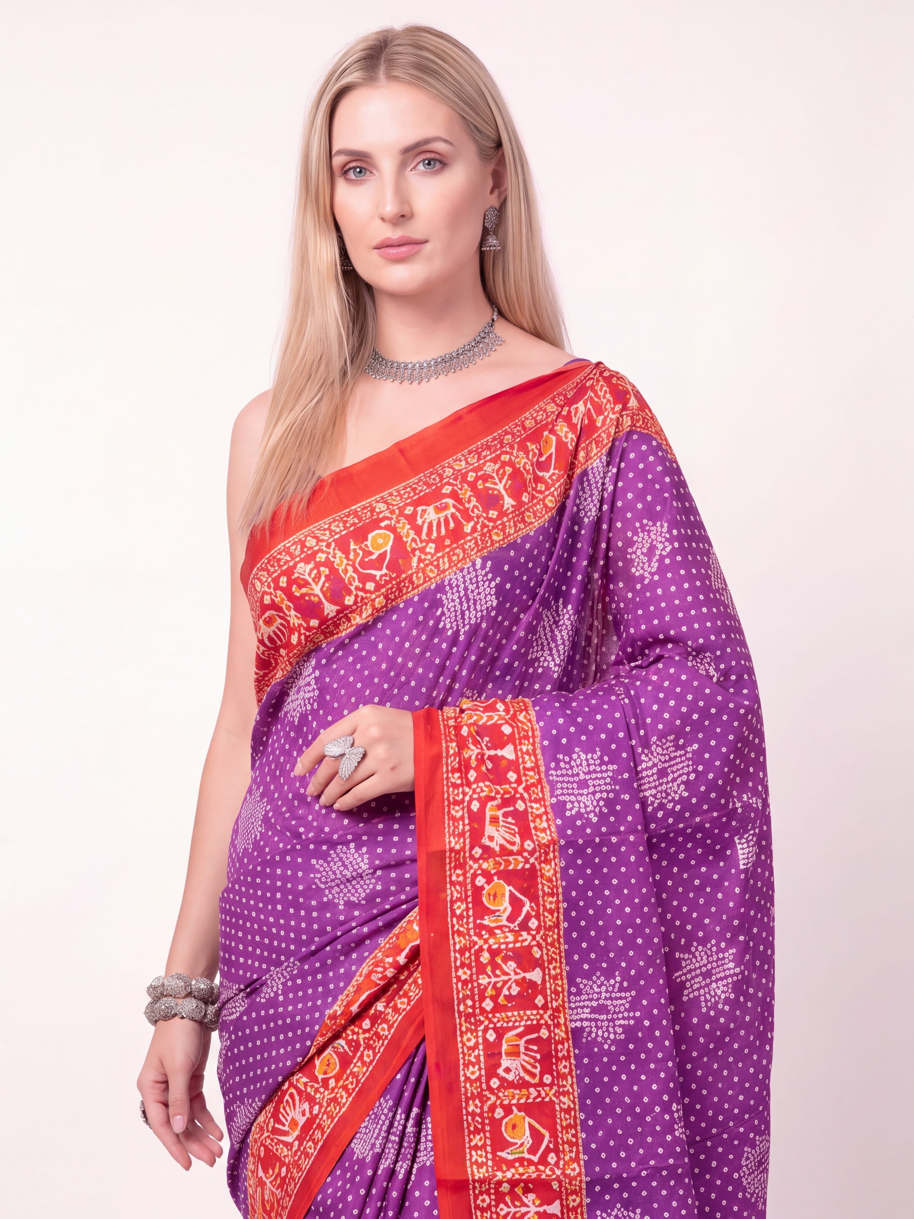 Rangrekha Violet Bandhani Saree