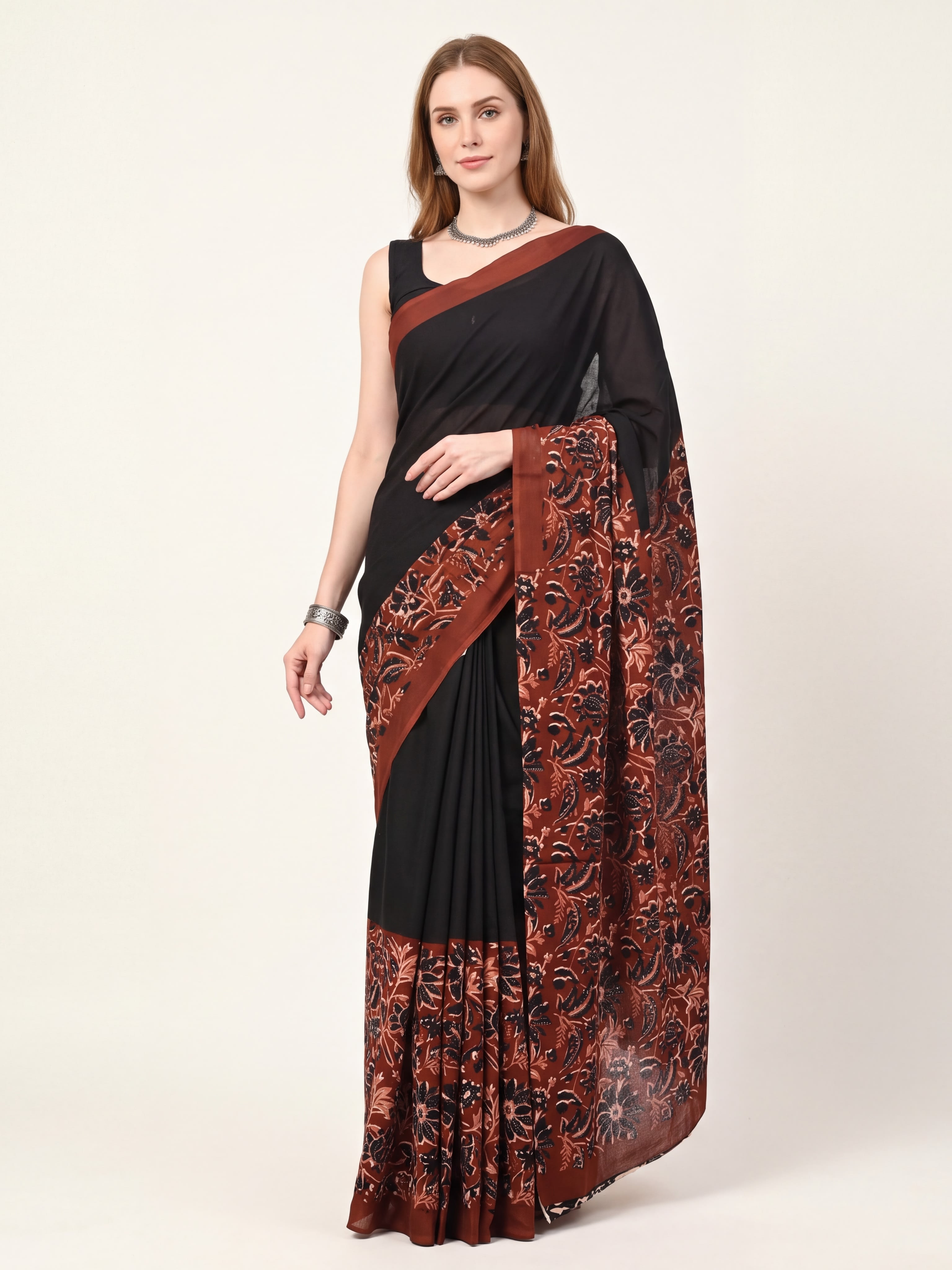 Kaalika Floral Block Print Saree