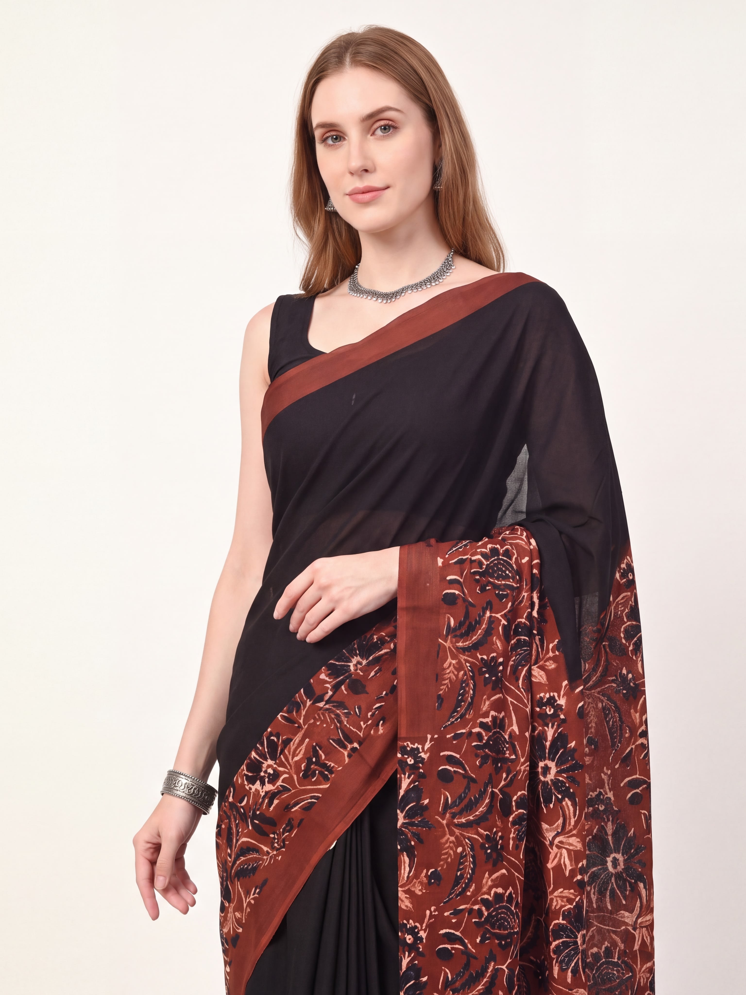 Kaalika Floral Block Print Saree