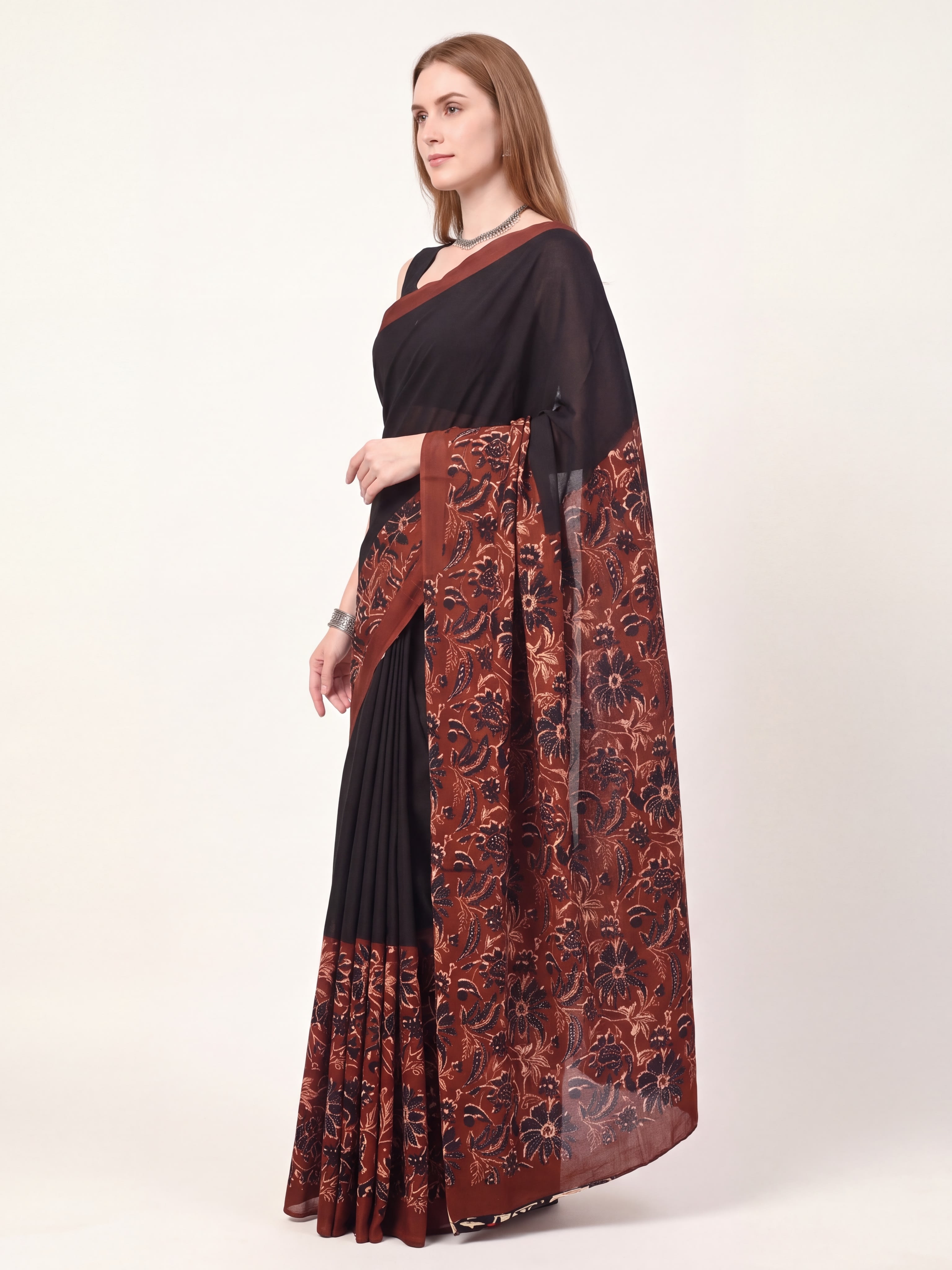 Kaalika Floral Block Print Saree