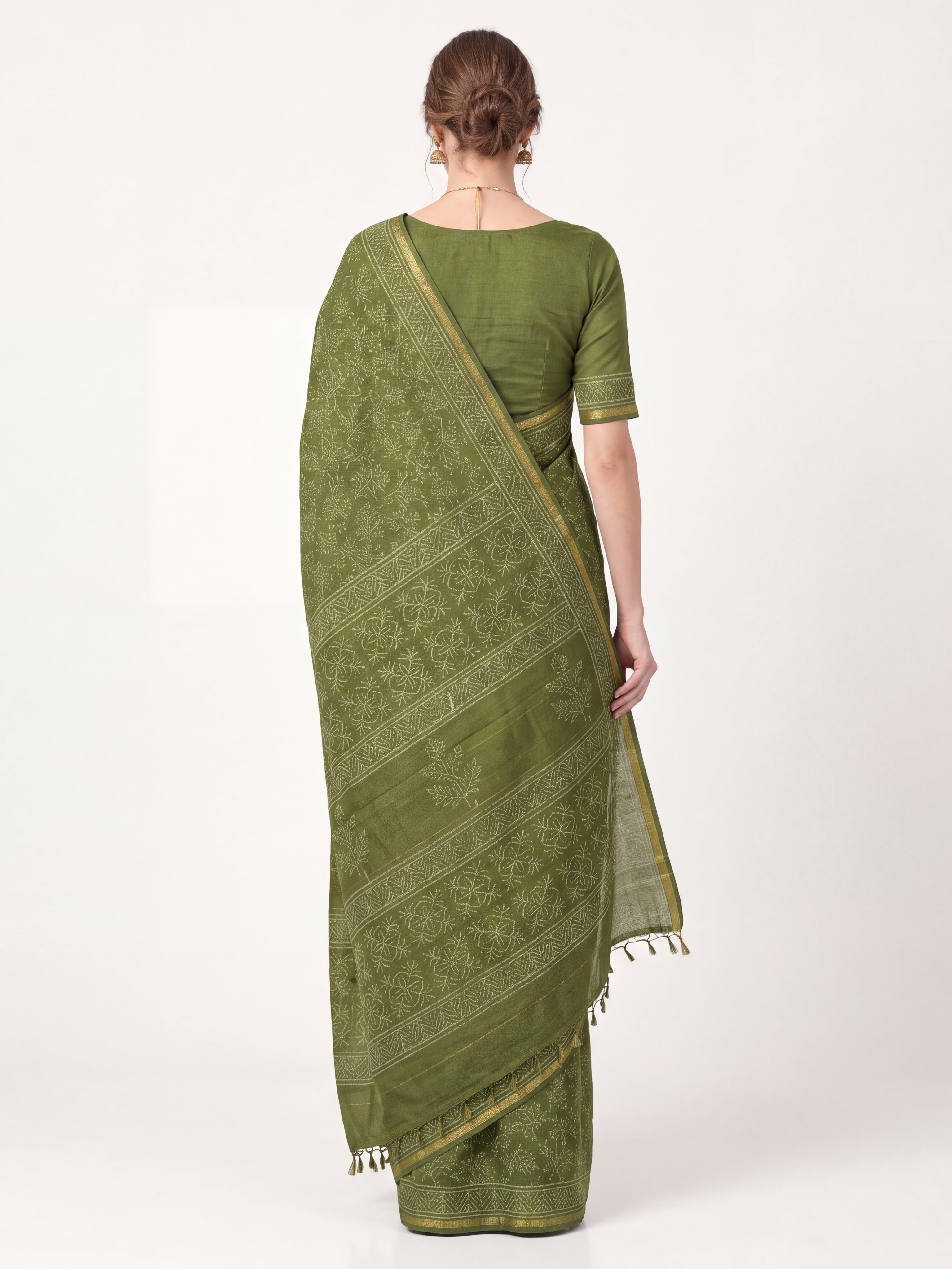 Earthy Hand Block Printed Cotton Silk Saree with Geometric Pallu
