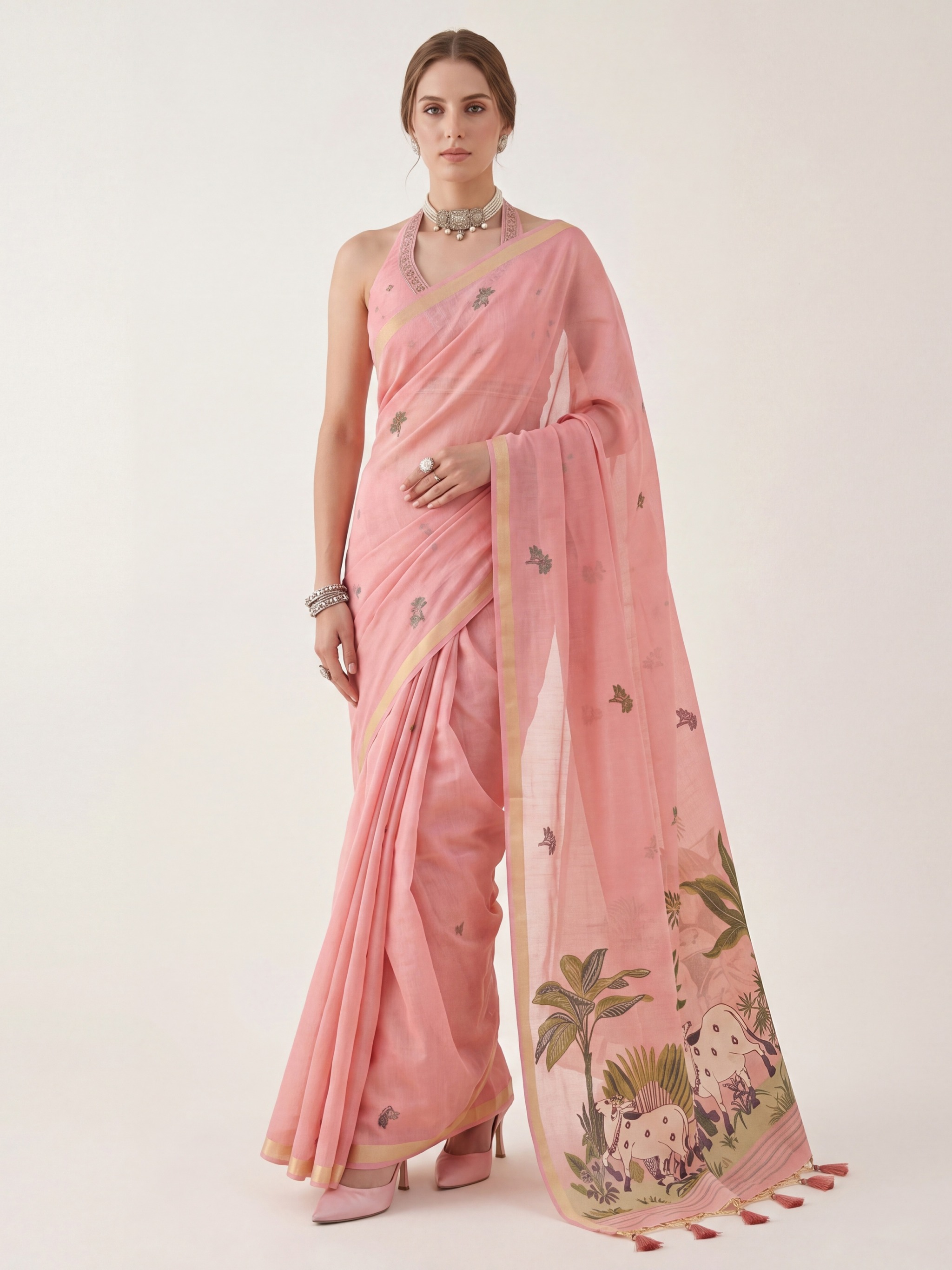 Vanika Blush Jamdani Saree — shop at The House of Rani