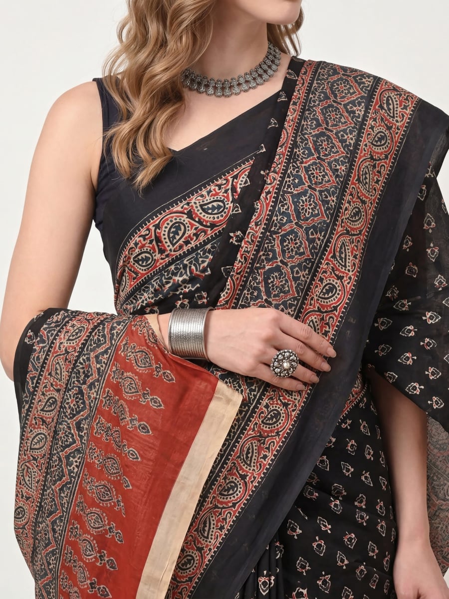 Ajrak Block Print Saree
