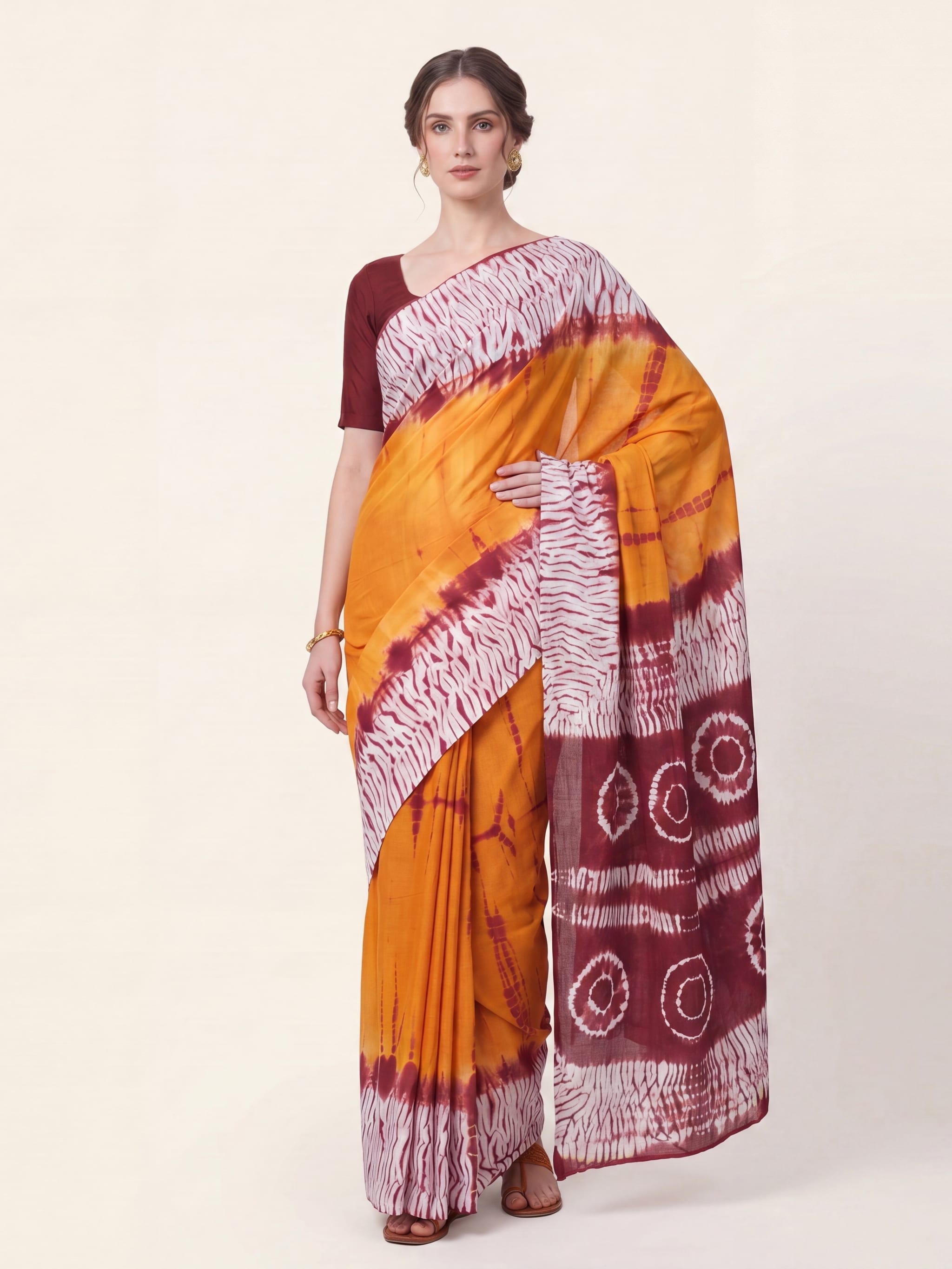 Golden Amber Shibori Cotton Saree — shop at The House of Rani