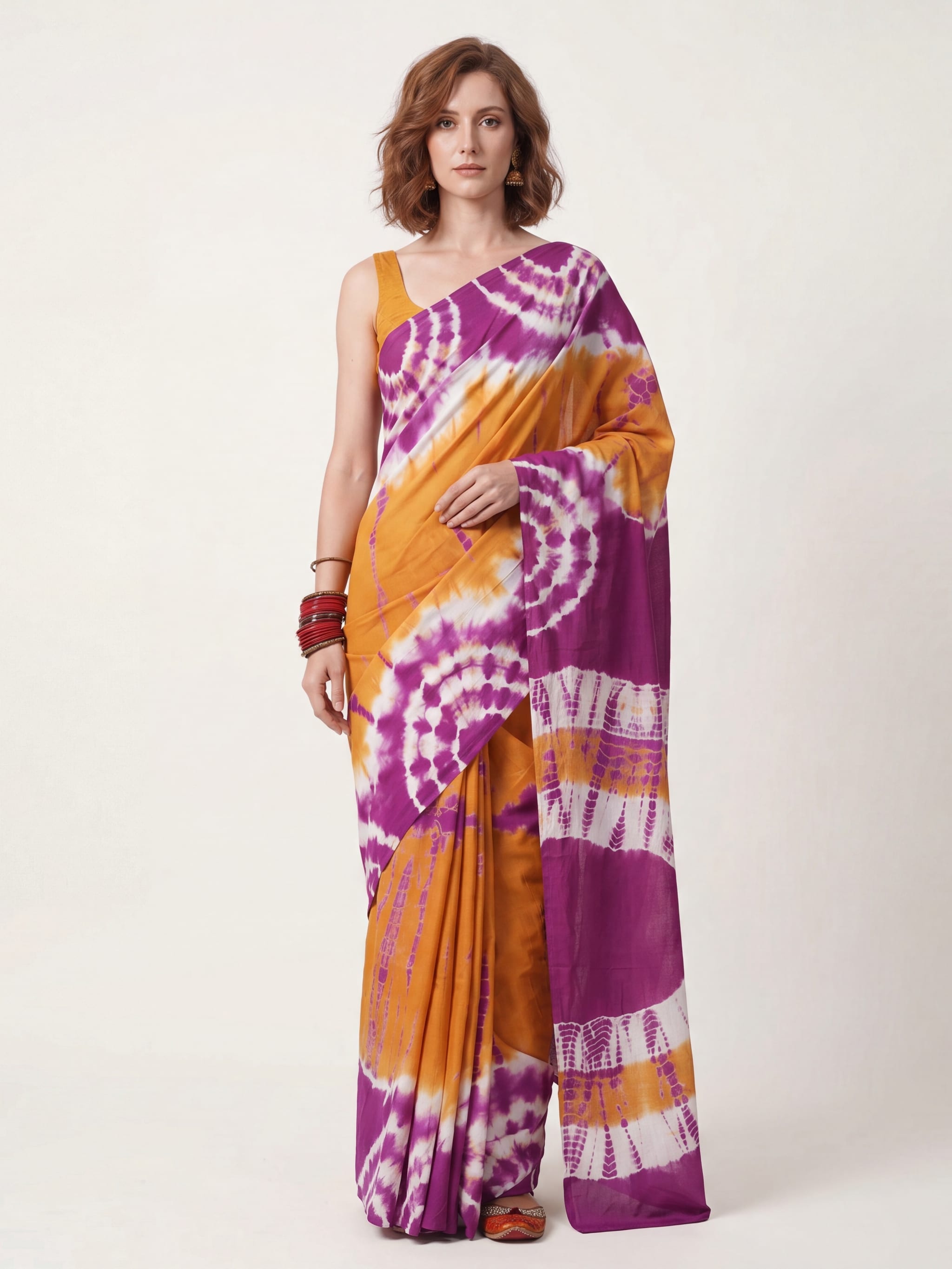 Sunset Orchid Shibori Cotton Saree — shop at The House of Rani