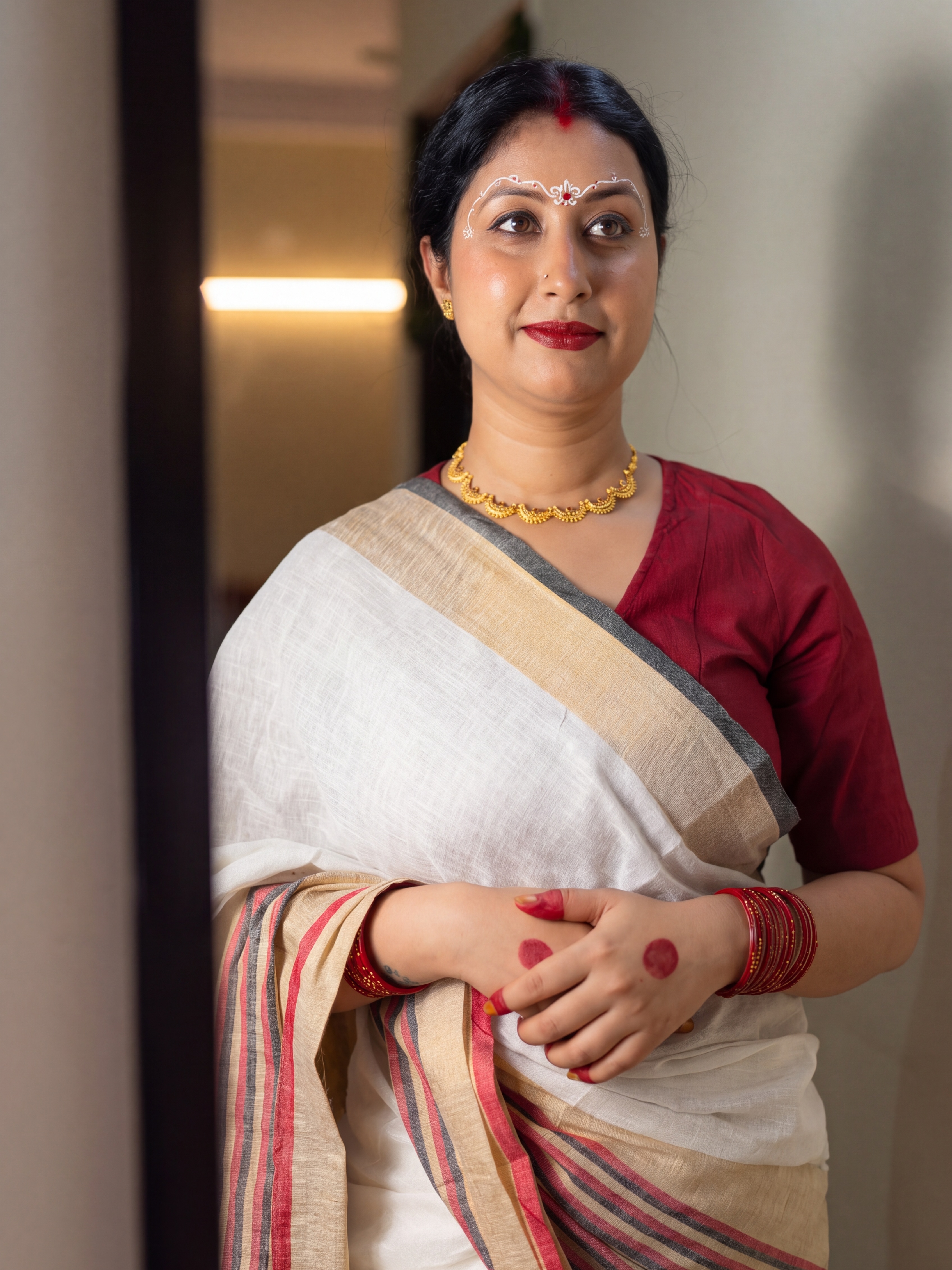 Suvarna Rekha Bhagalpur Cotton Linen Saree - editorial