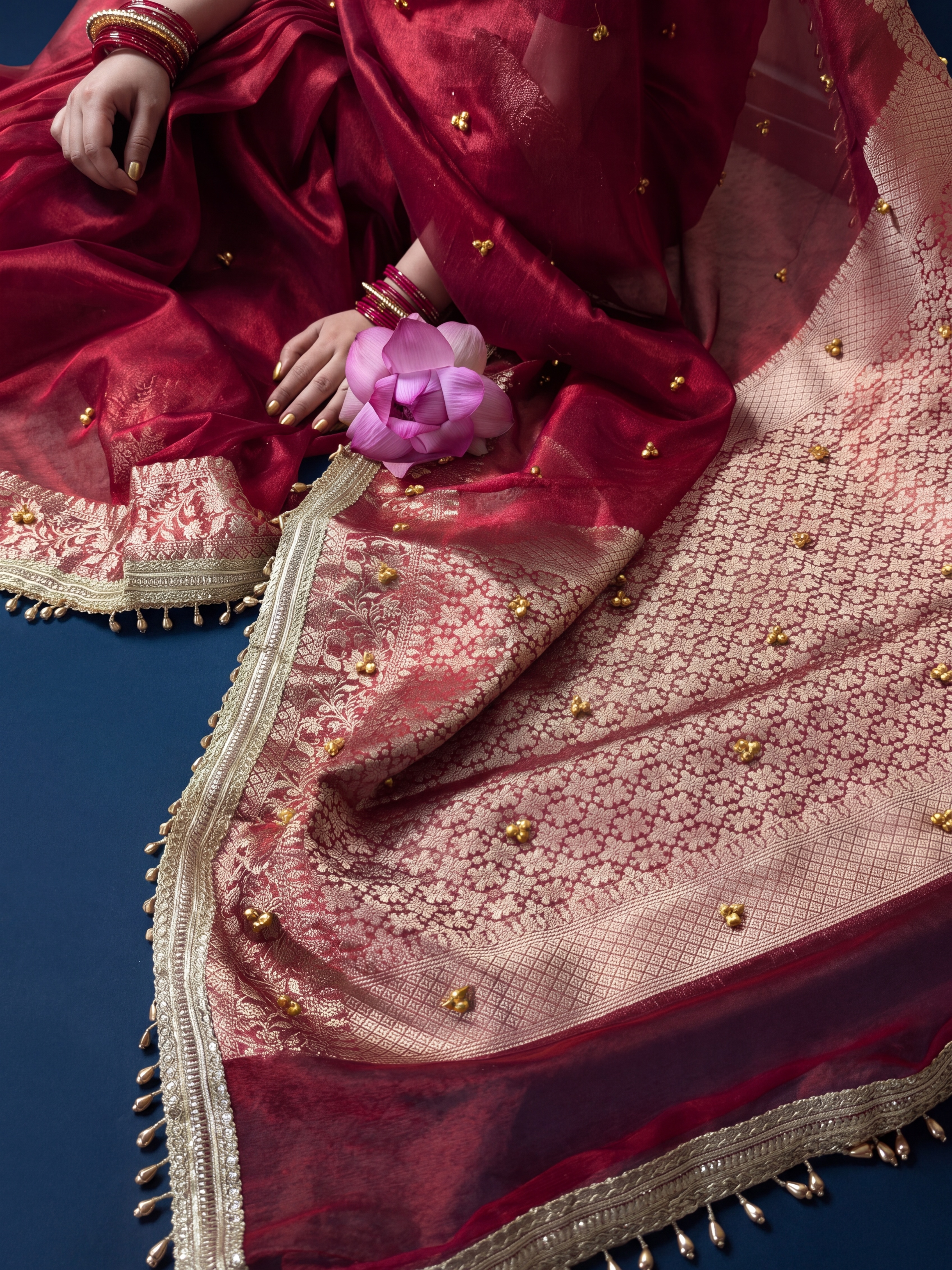 Maharani’s Ghungroo Hand-Embellished Tissue Organza Saree - gallery