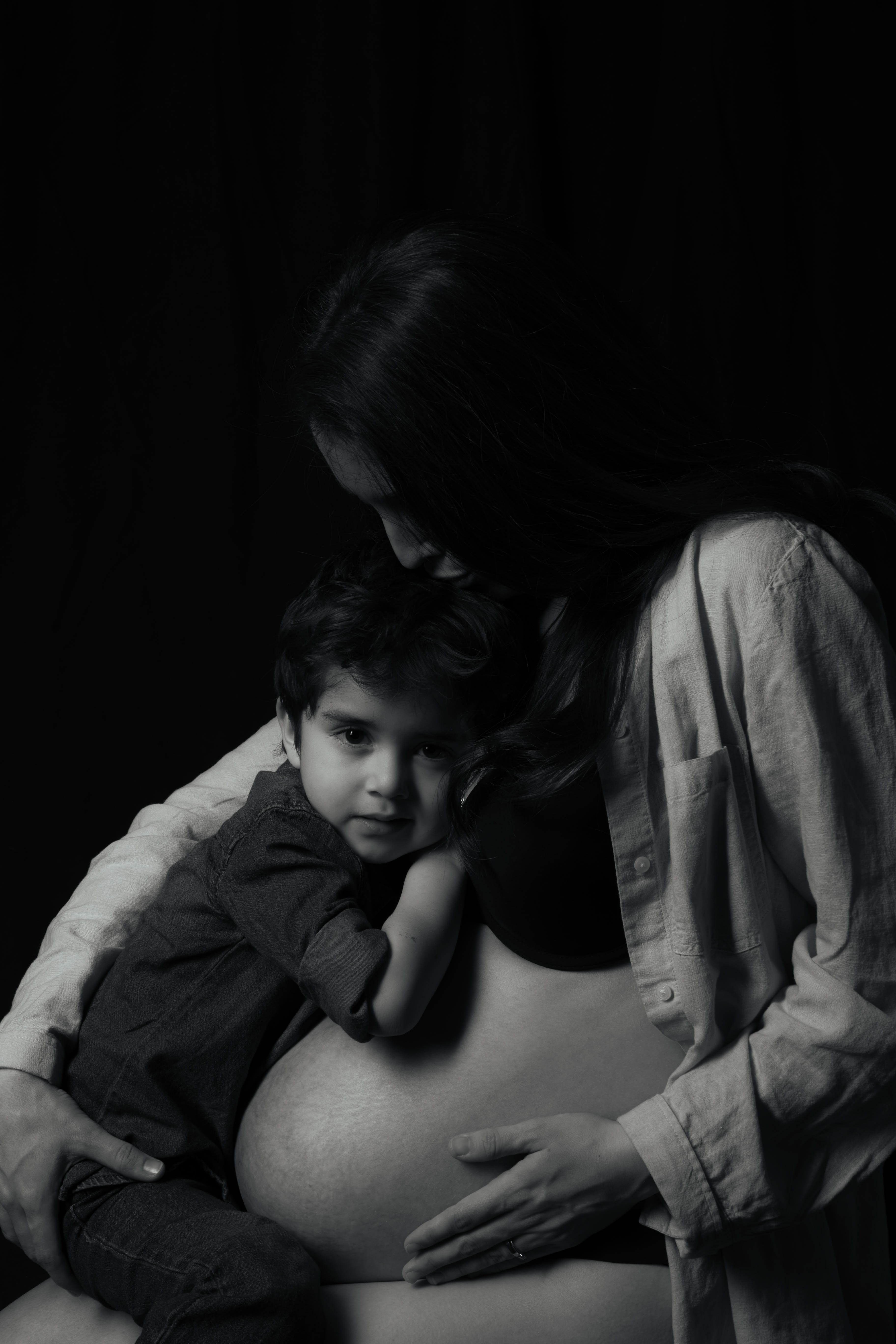 West Kelowna maternity session — expecting mother in draped gown, fine art portrait