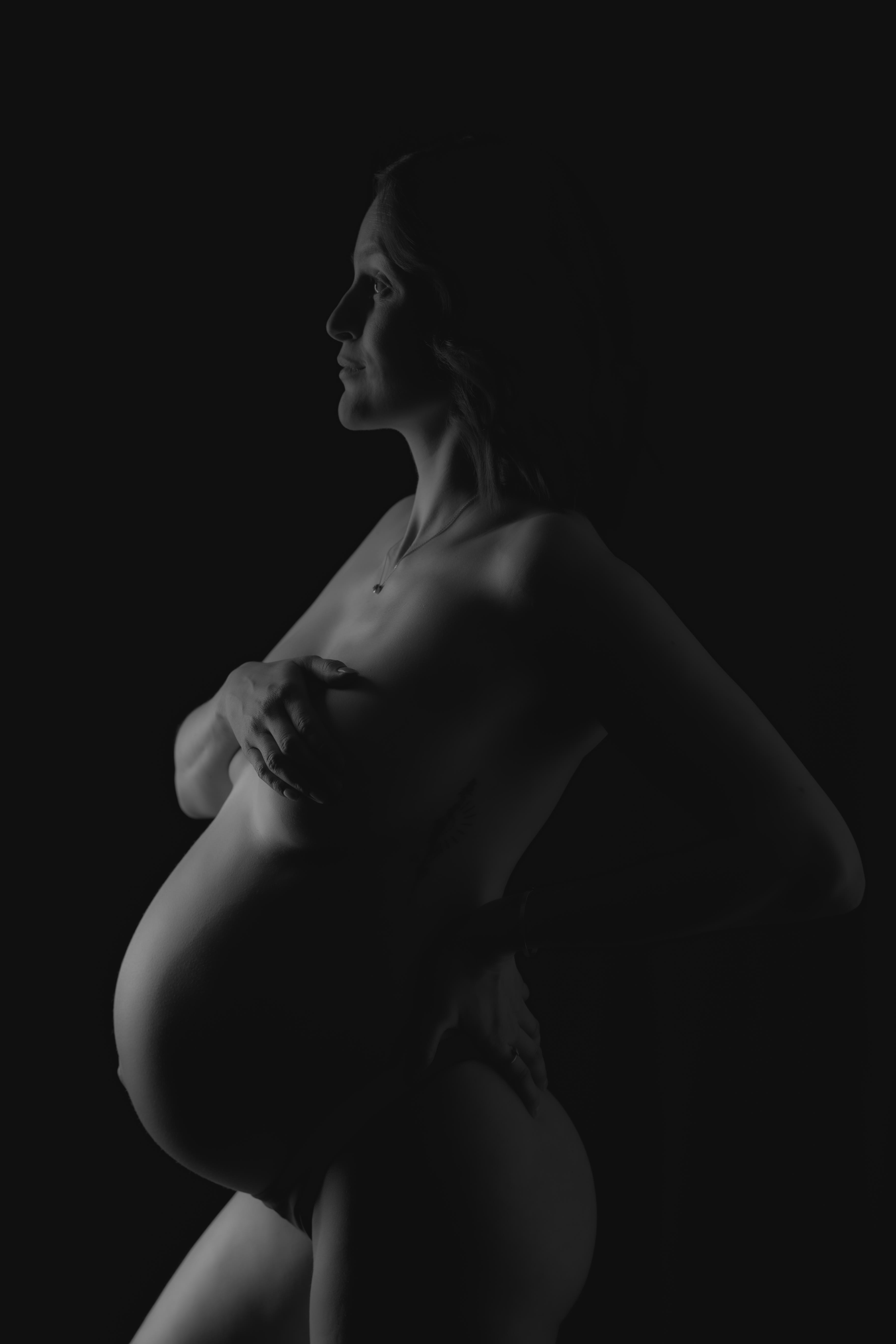 Silhouette and Soul maternity photography — elegant studio portrait, West Kelowna